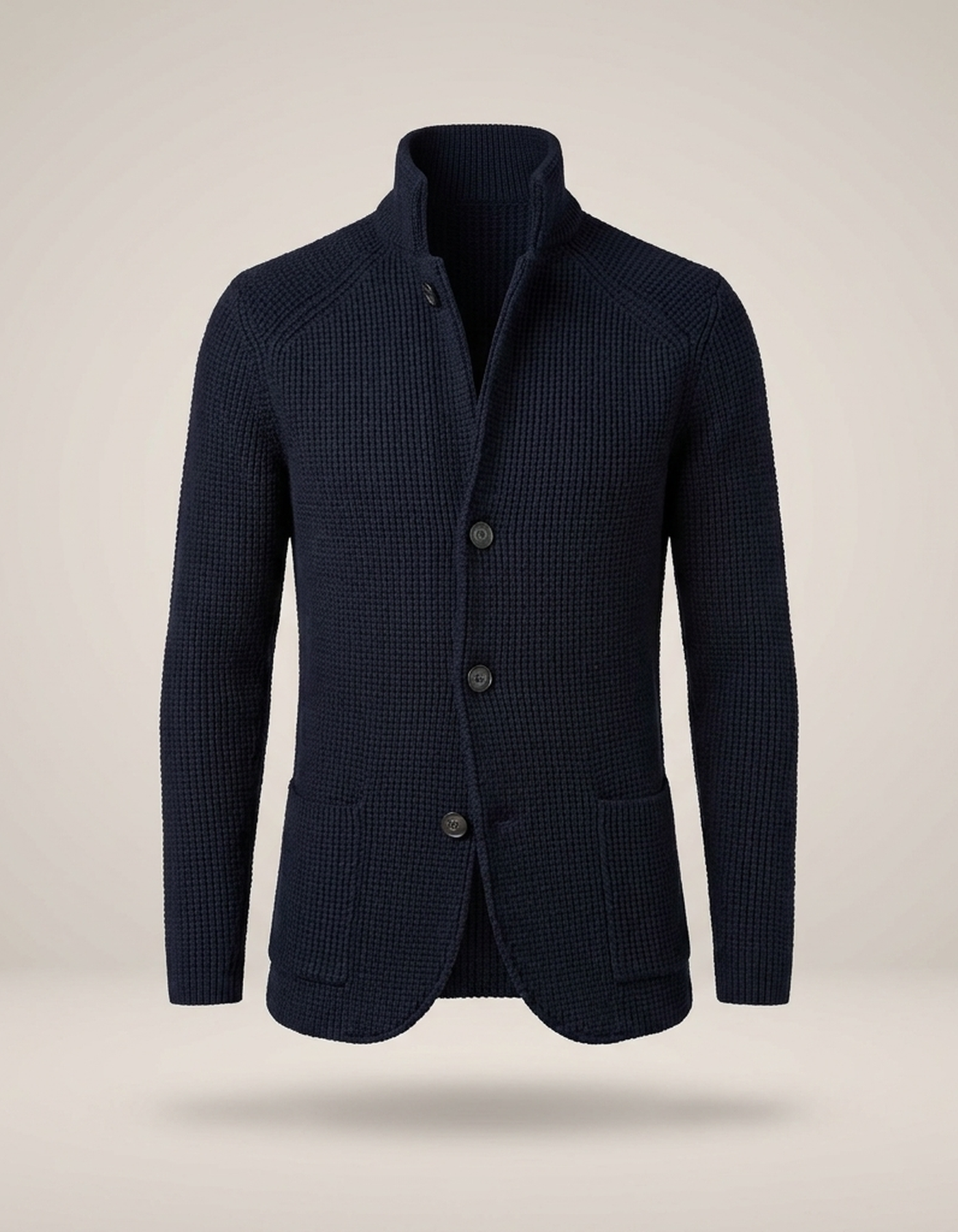 PLUXSTYLE::numise::stand-collar-button-cardigan::pack-navy-blue