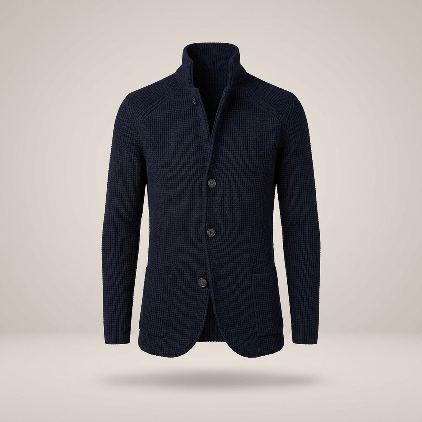 PLUXSTYLE::numise::stand-collar-button-cardigan::pack-navy-blue
