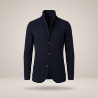 PLUXSTYLE::numise::stand-collar-button-cardigan::pack-navy-blue