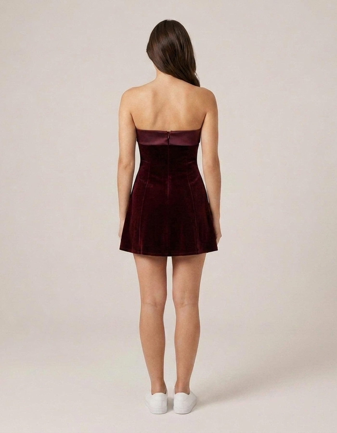 PLUXSTYLE::numise::strapless-a-line-mini-dress::back