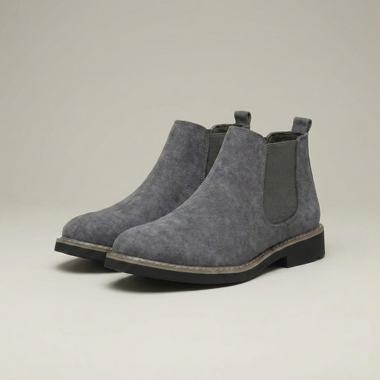 PLUXSTYLE::numise::mens-gray-slip-on-chelsea-boots::closeup-detail