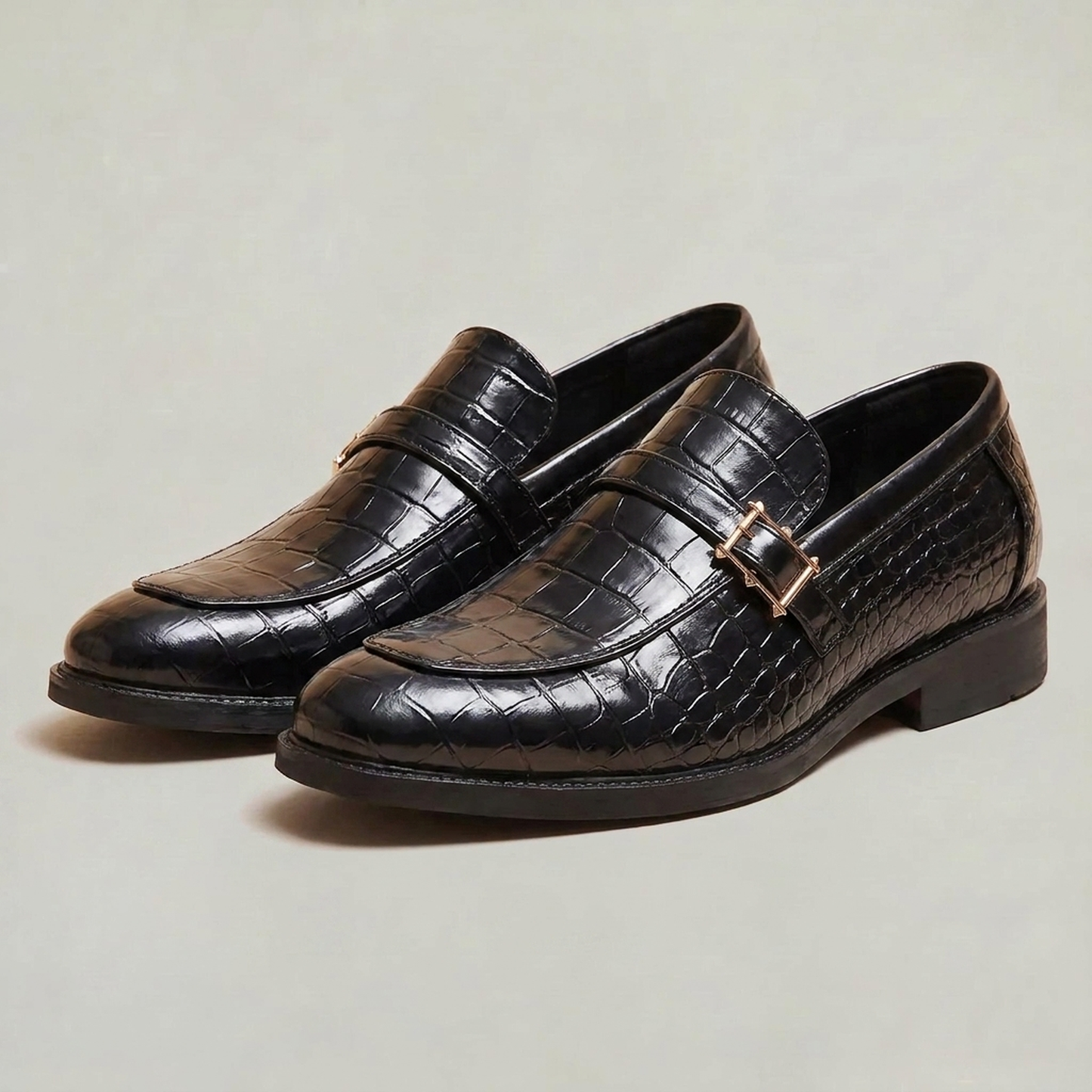 PLUXSTYLE::numise::mens-buckle-comfort-loafers::pack-black