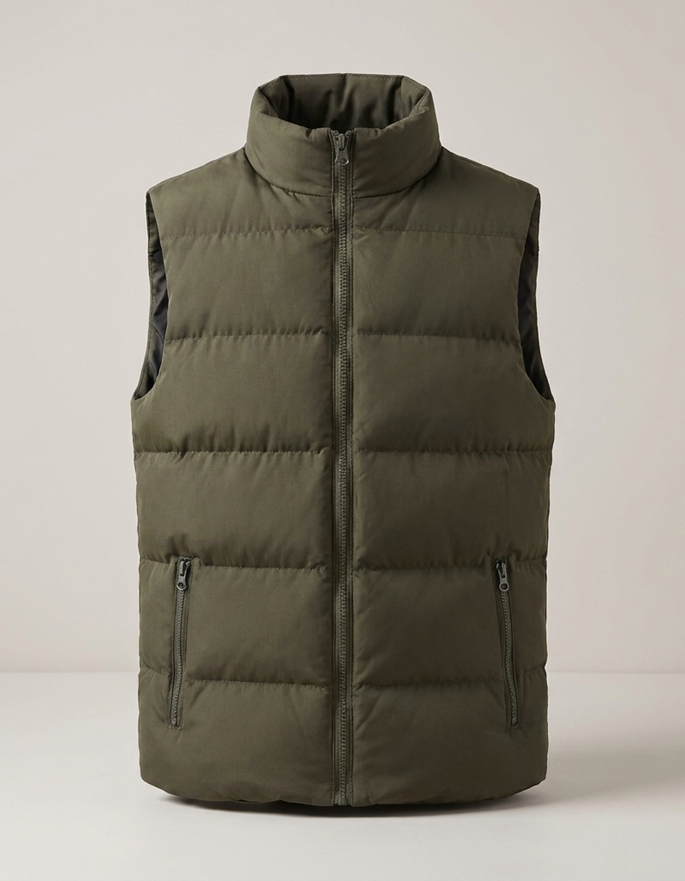 PLUXSTYLE::numise::mens-warm-sleeveless-puffer-vest::pack-army-green