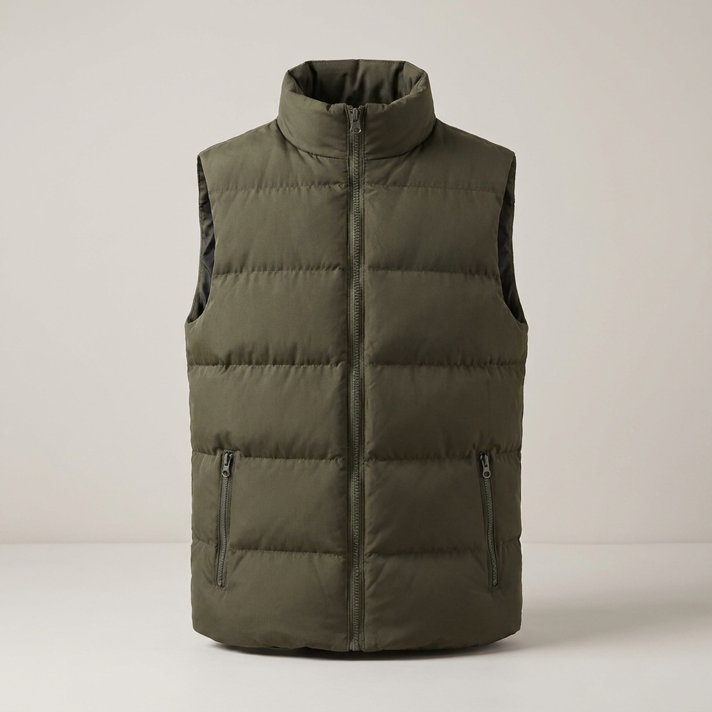 PLUXSTYLE::numise::mens-warm-sleeveless-puffer-vest::pack-army-green
