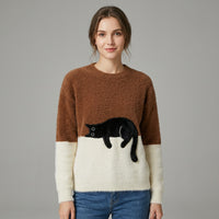 Leah | Women's Winter Oversized Cat Print Sweater