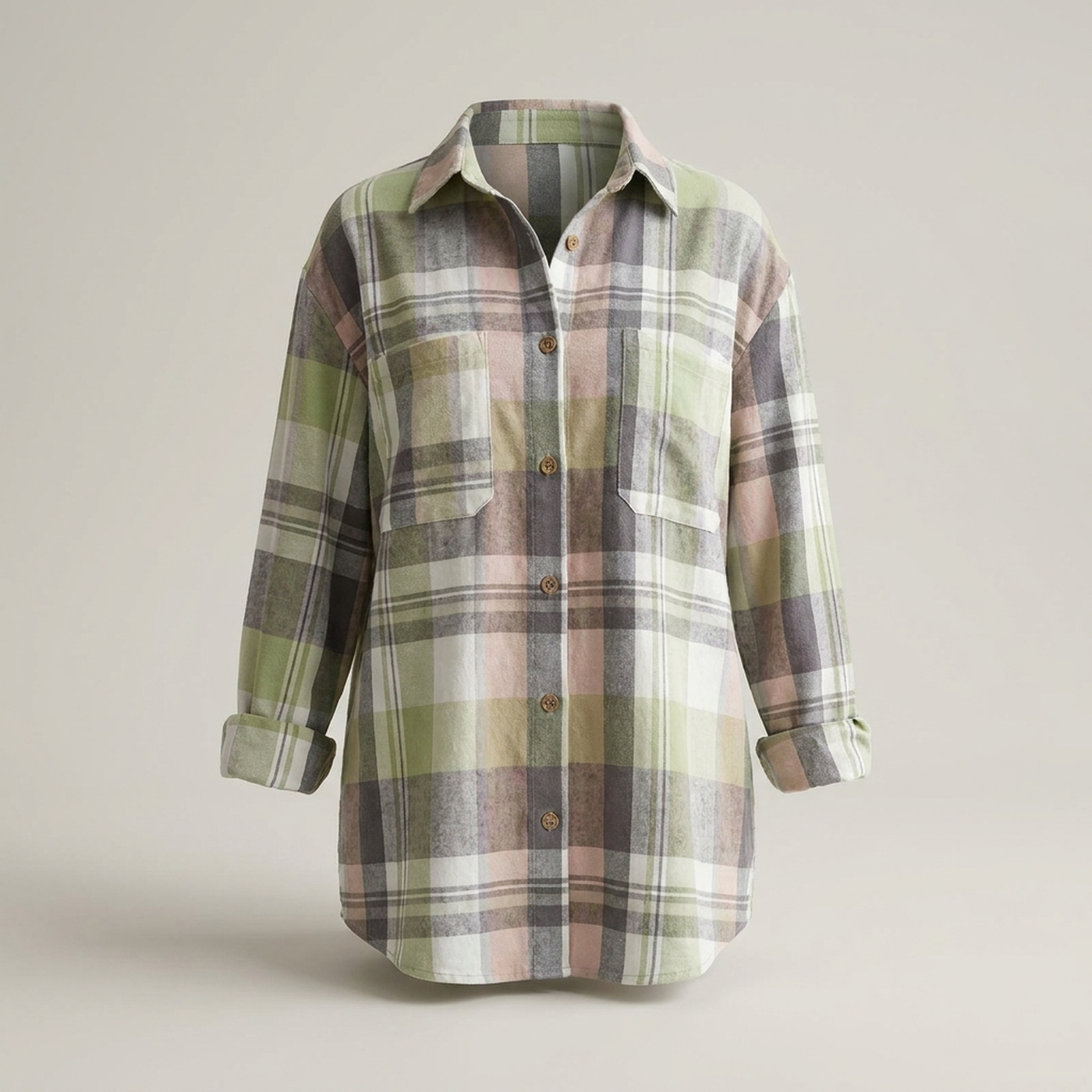 PLUXSTYLE::numise::mia-oversized-plaid-cardigan-top::pack-green