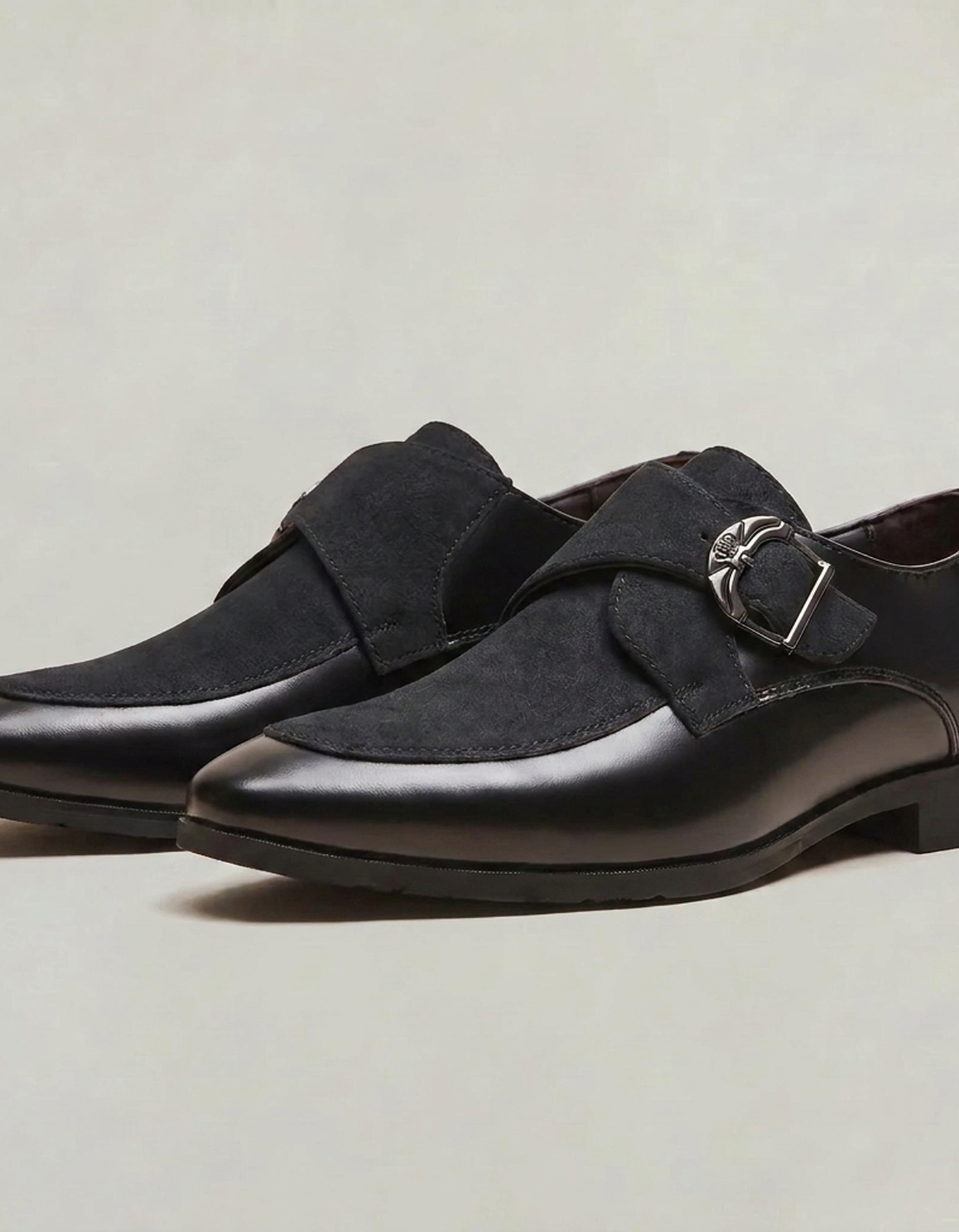 PLUXSTYLE::numise::mens-pointed-toe-monk-strap-shoes::pack-black