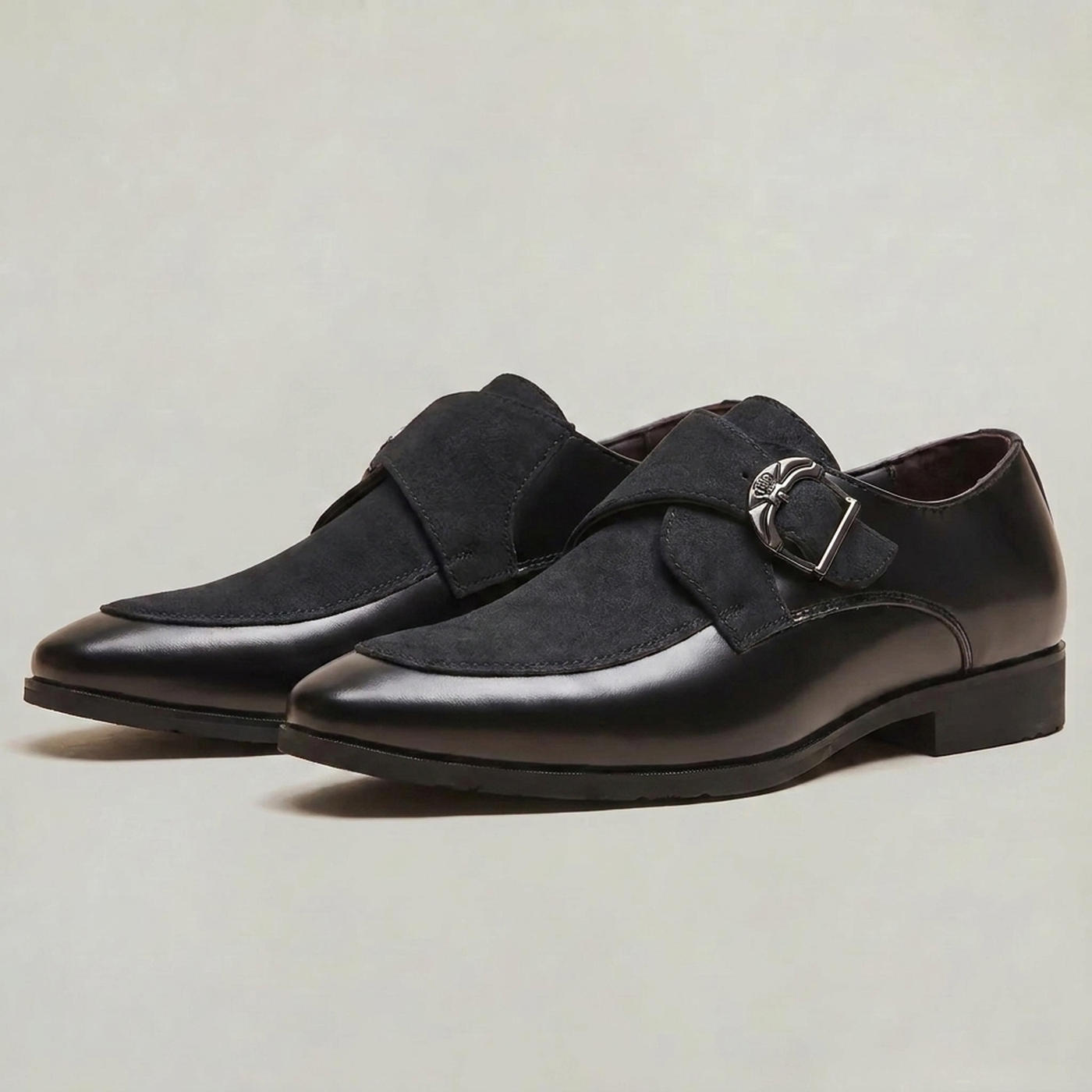 PLUXSTYLE::numise::mens-pointed-toe-monk-strap-shoes::pack-black