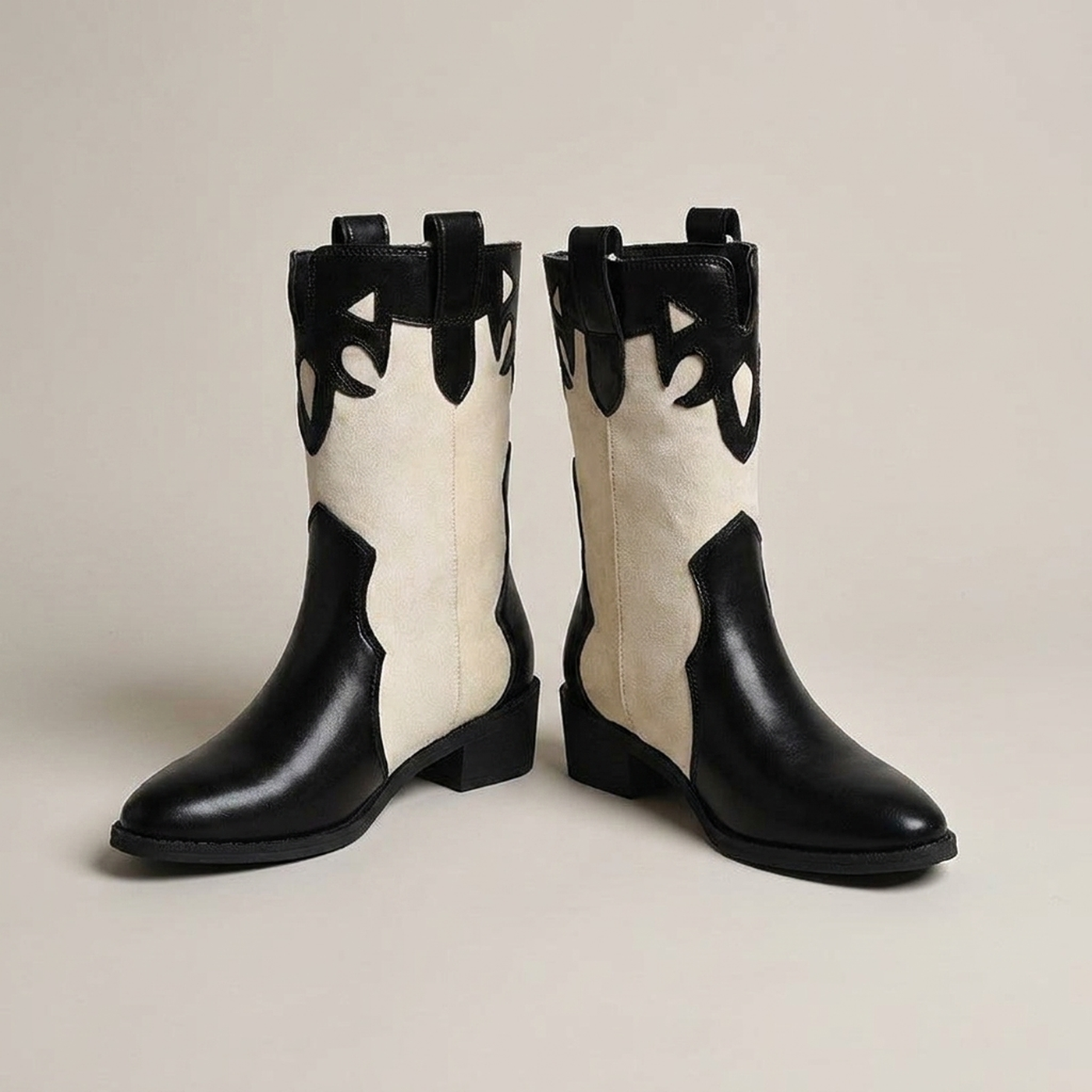 PLUXSTYLE::numise::embroidered-western-ankle-boots::pack-beige