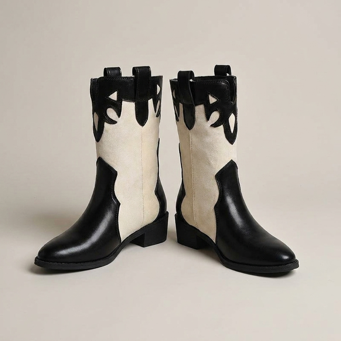 PLUXSTYLE::numise::embroidered-western-ankle-boots::pack-beige