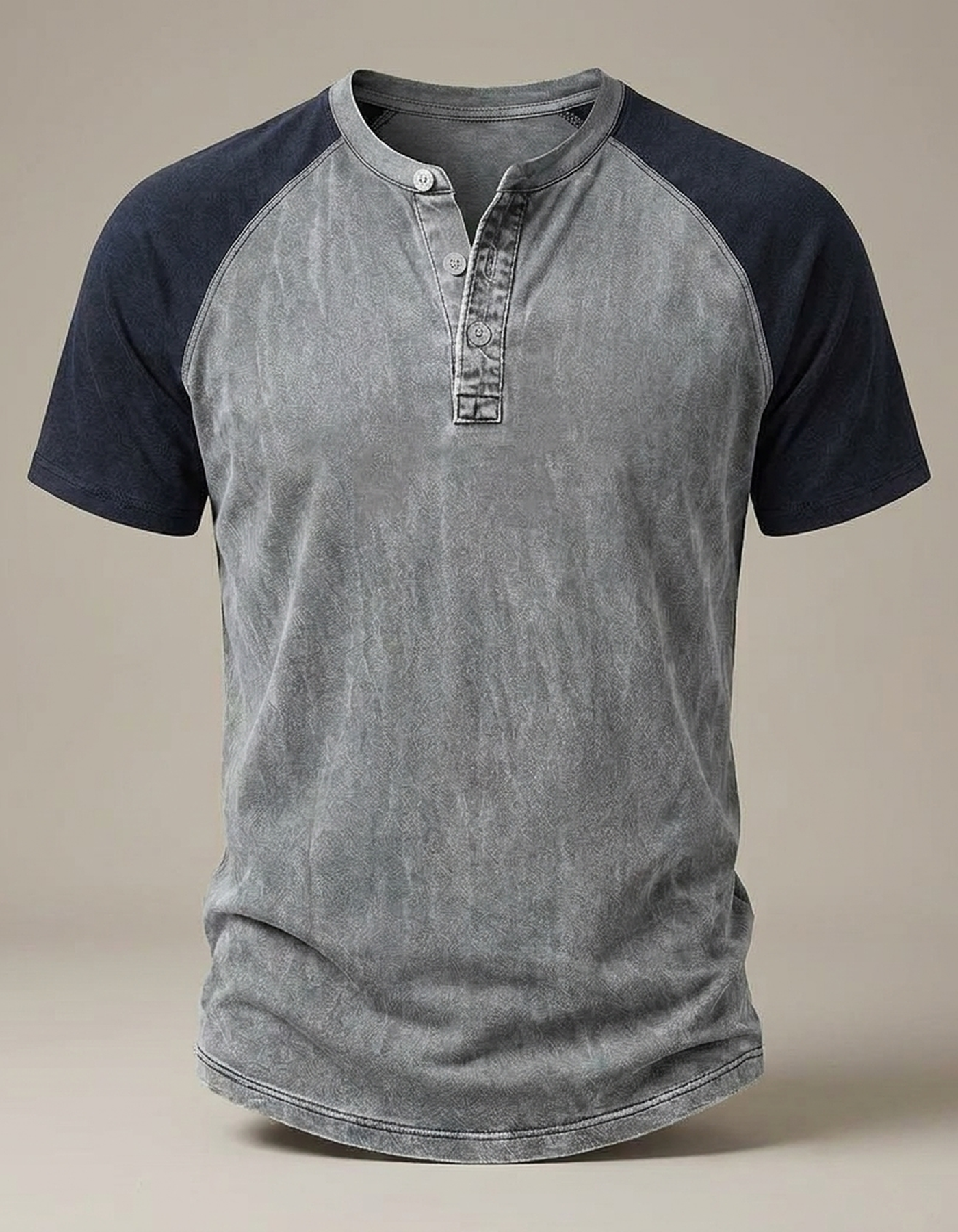 PLUXSTYLE::numise::acid-wash-henley-top::pack-grey