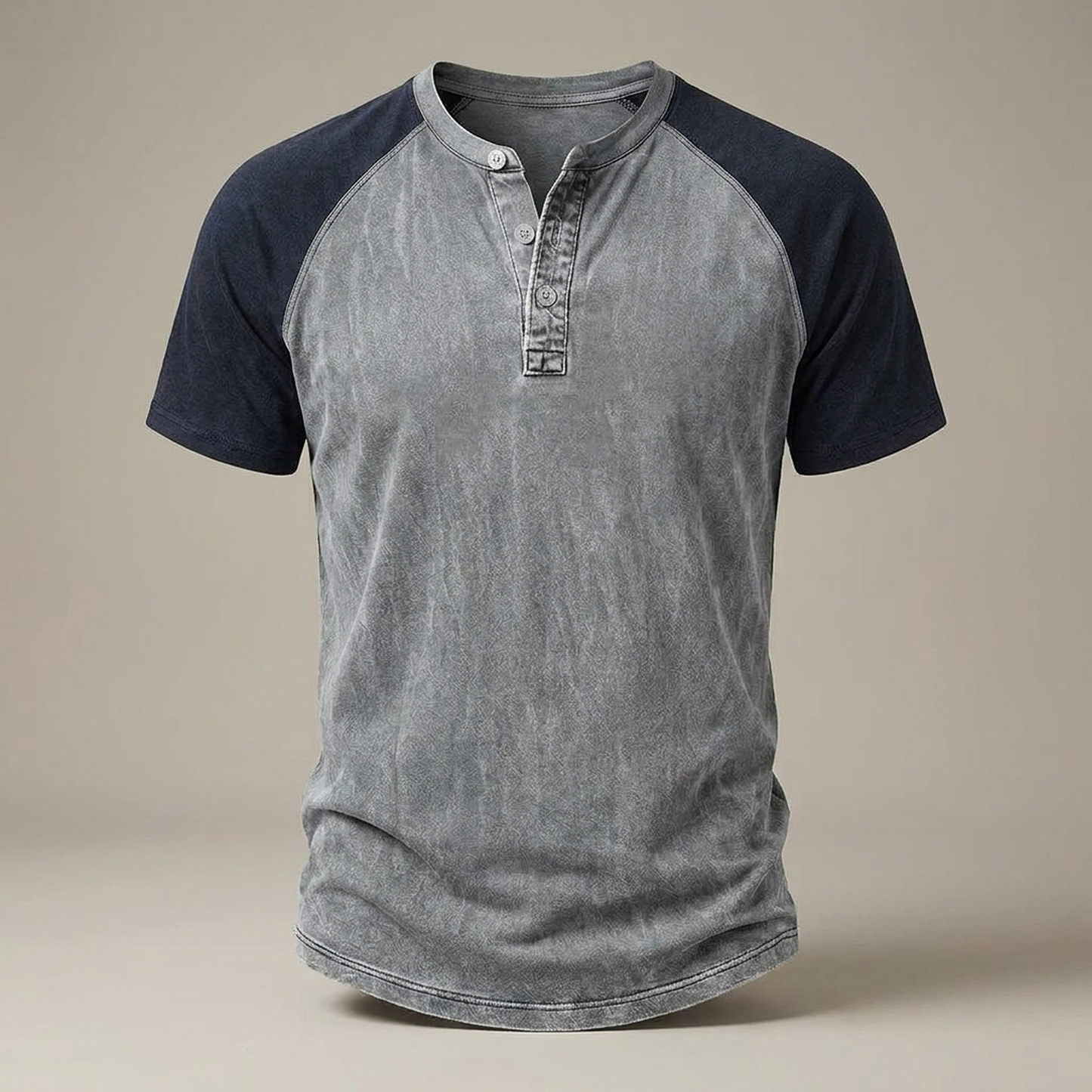 PLUXSTYLE::numise::acid-wash-henley-top::pack-grey