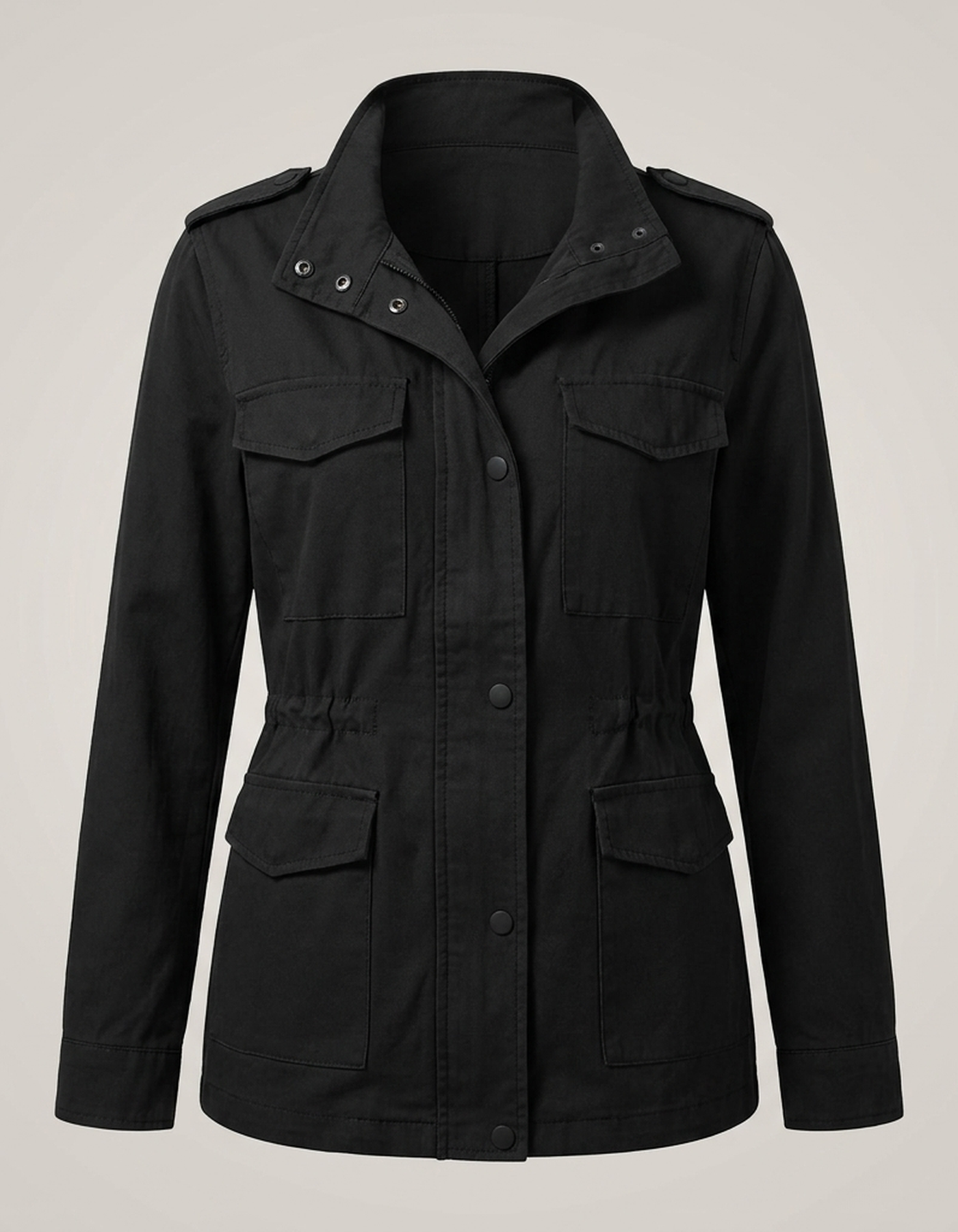 PLUXSTYLE::numise::drawstring-waist-military-parka::pack-black