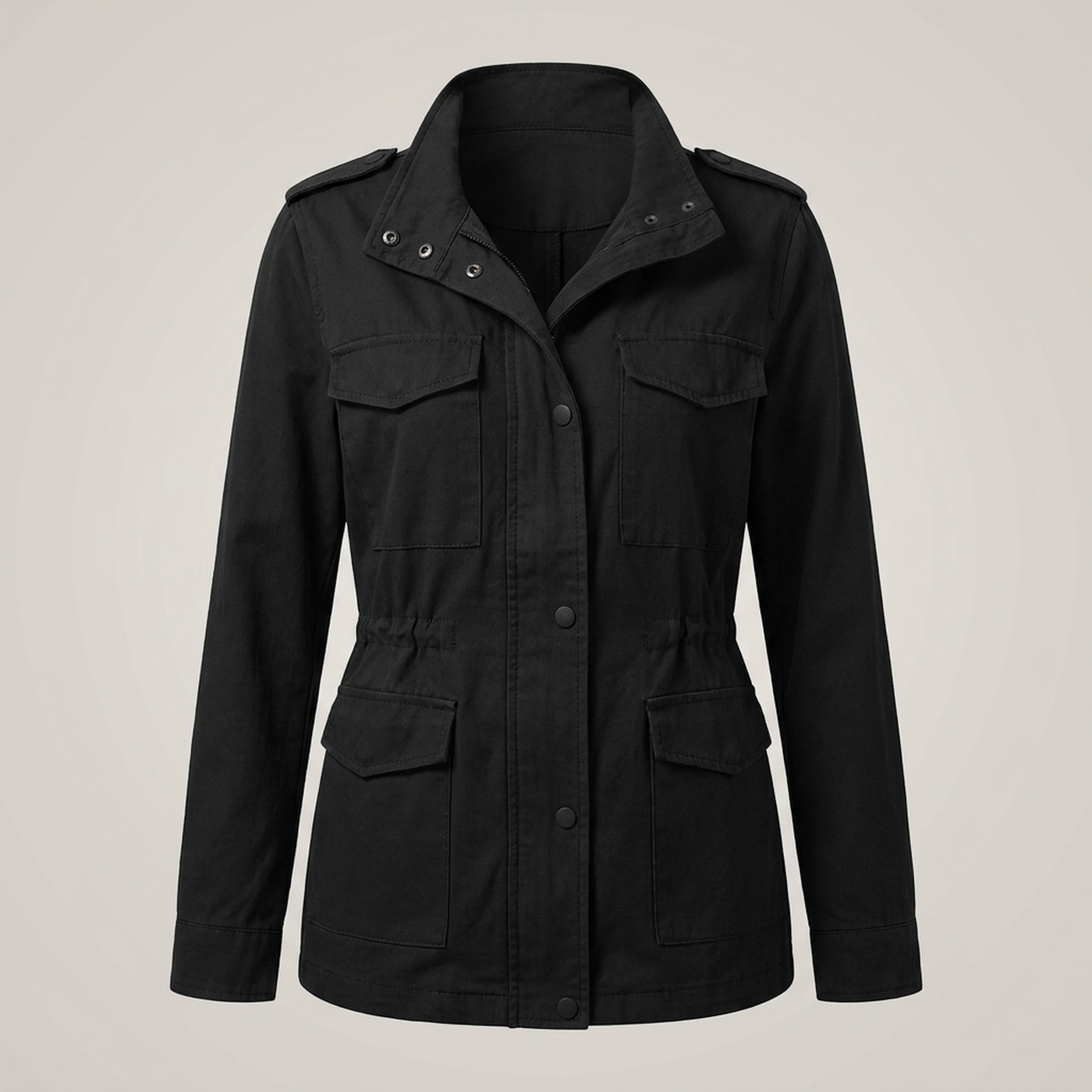 PLUXSTYLE::numise::drawstring-waist-military-parka::pack-black