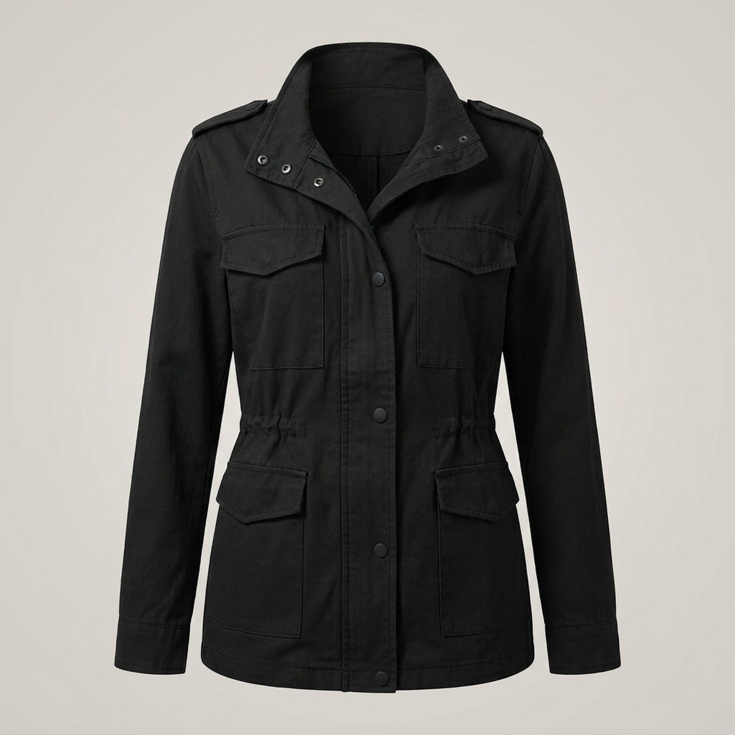 PLUXSTYLE::numise::drawstring-waist-military-parka::pack-black