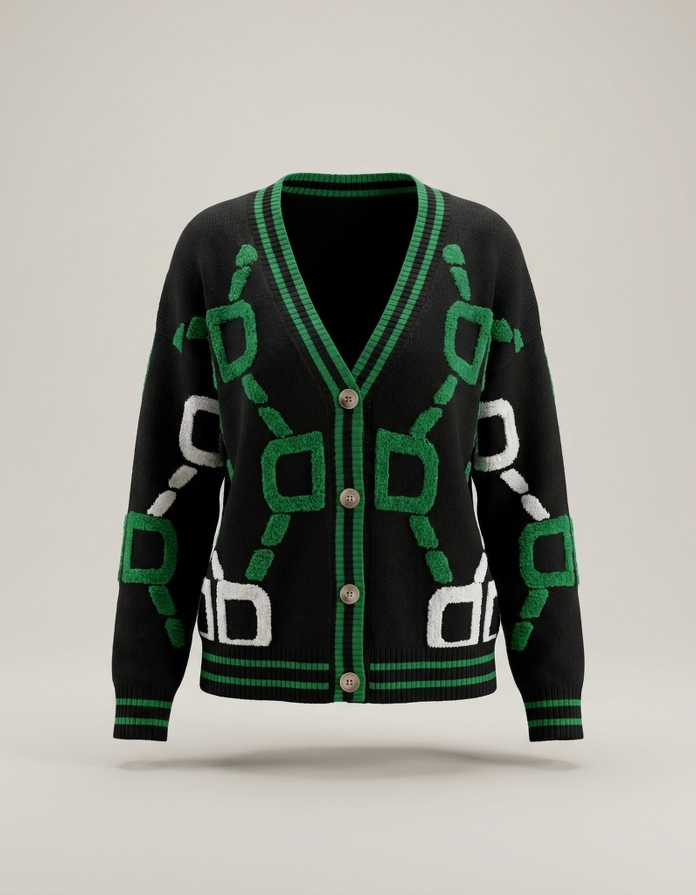 PLUXSTYLE::numise::geometric-v-neck-cardigan::pack-black