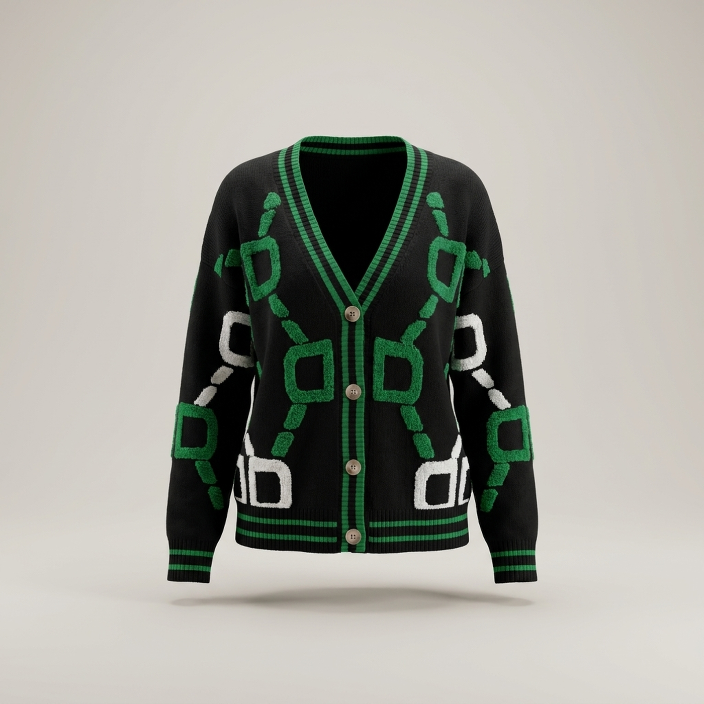 PLUXSTYLE::numise::geometric-v-neck-cardigan::pack-black