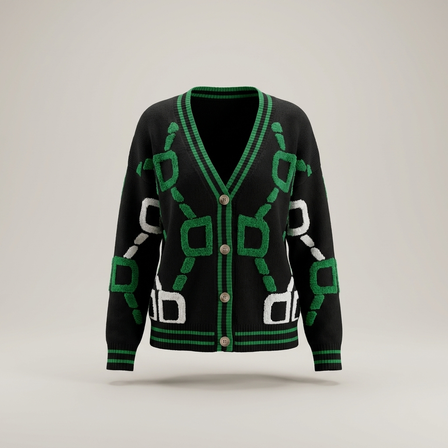 PLUXSTYLE::numise::geometric-v-neck-cardigan::pack-black