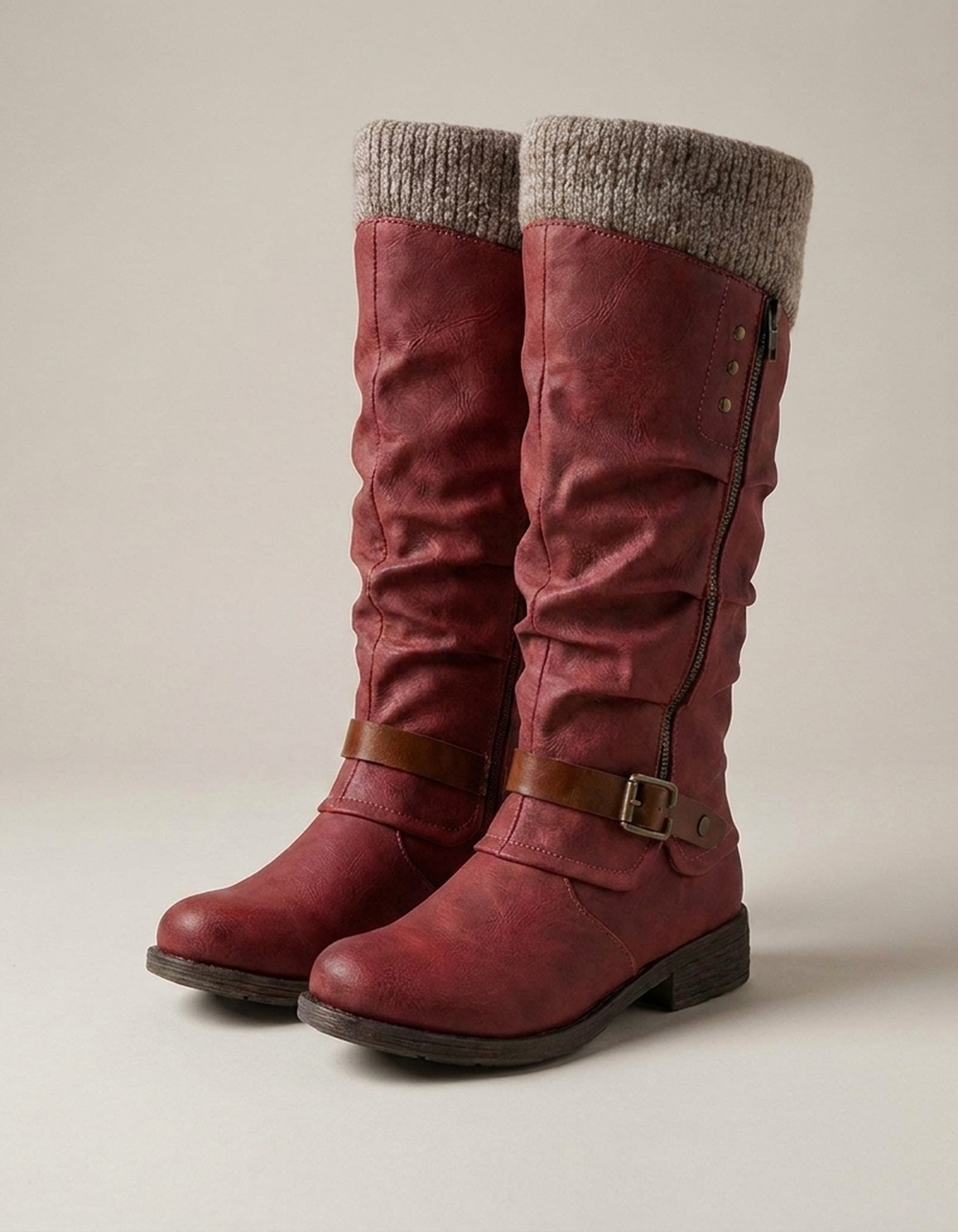 PLUXSTYLE::numise::relaxed-slouch-knee-high-boots::closeup-detail