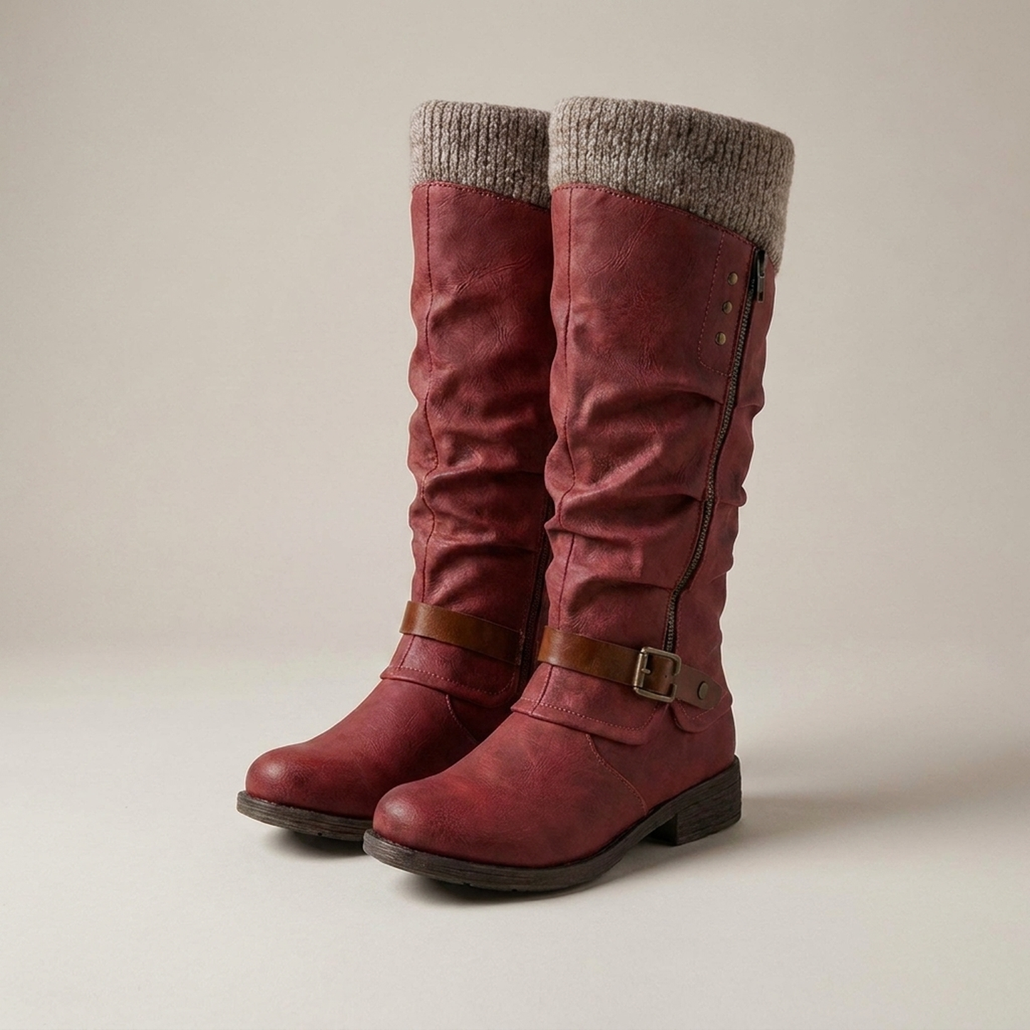 PLUXSTYLE::numise::relaxed-slouch-knee-high-boots::closeup-detail