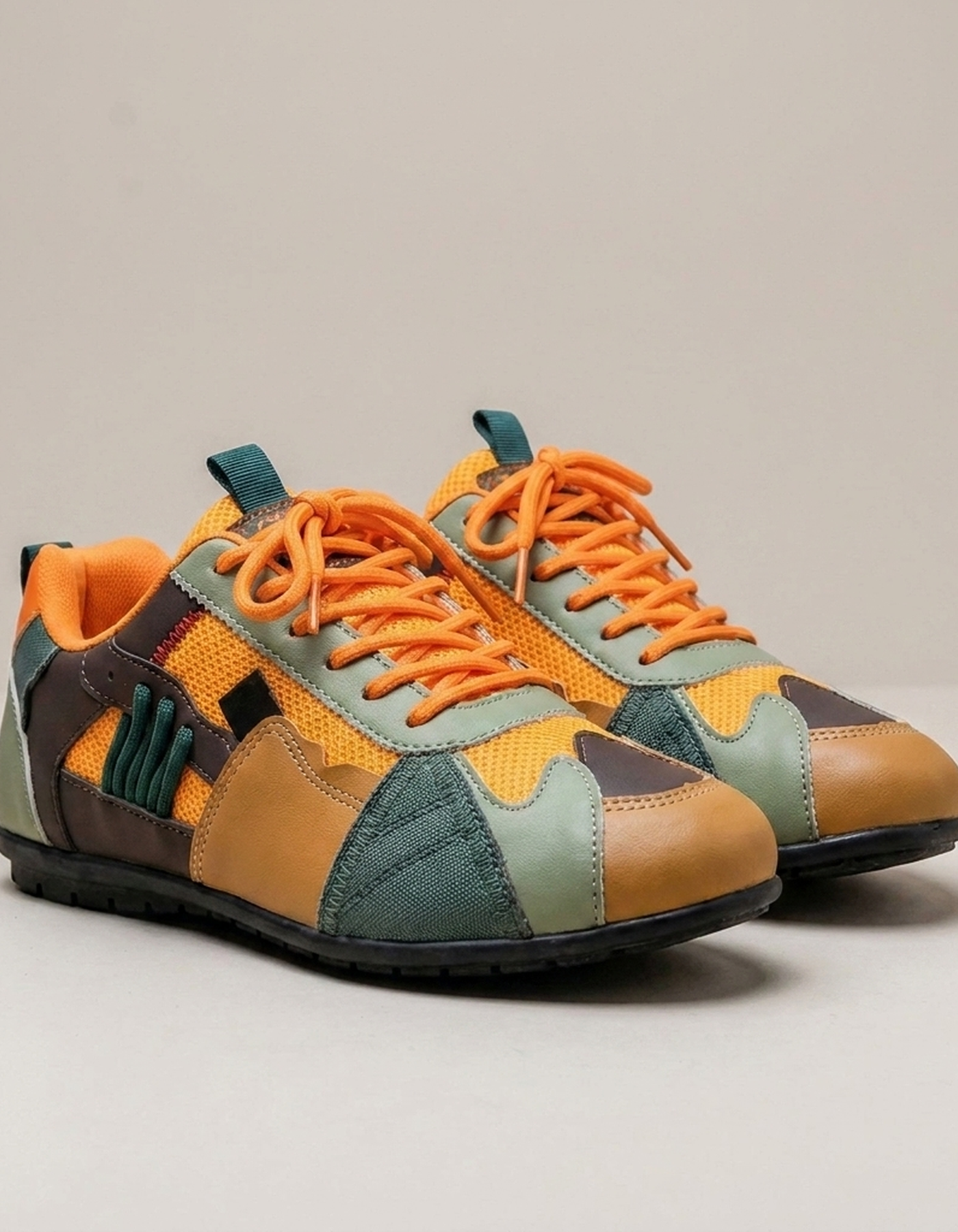 PLUXSTYLE::numise::color-block-retro-sneakers::closeup-detail