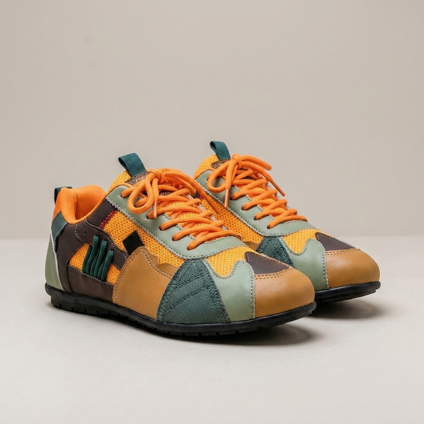 PLUXSTYLE::numise::color-block-retro-sneakers::closeup-detail