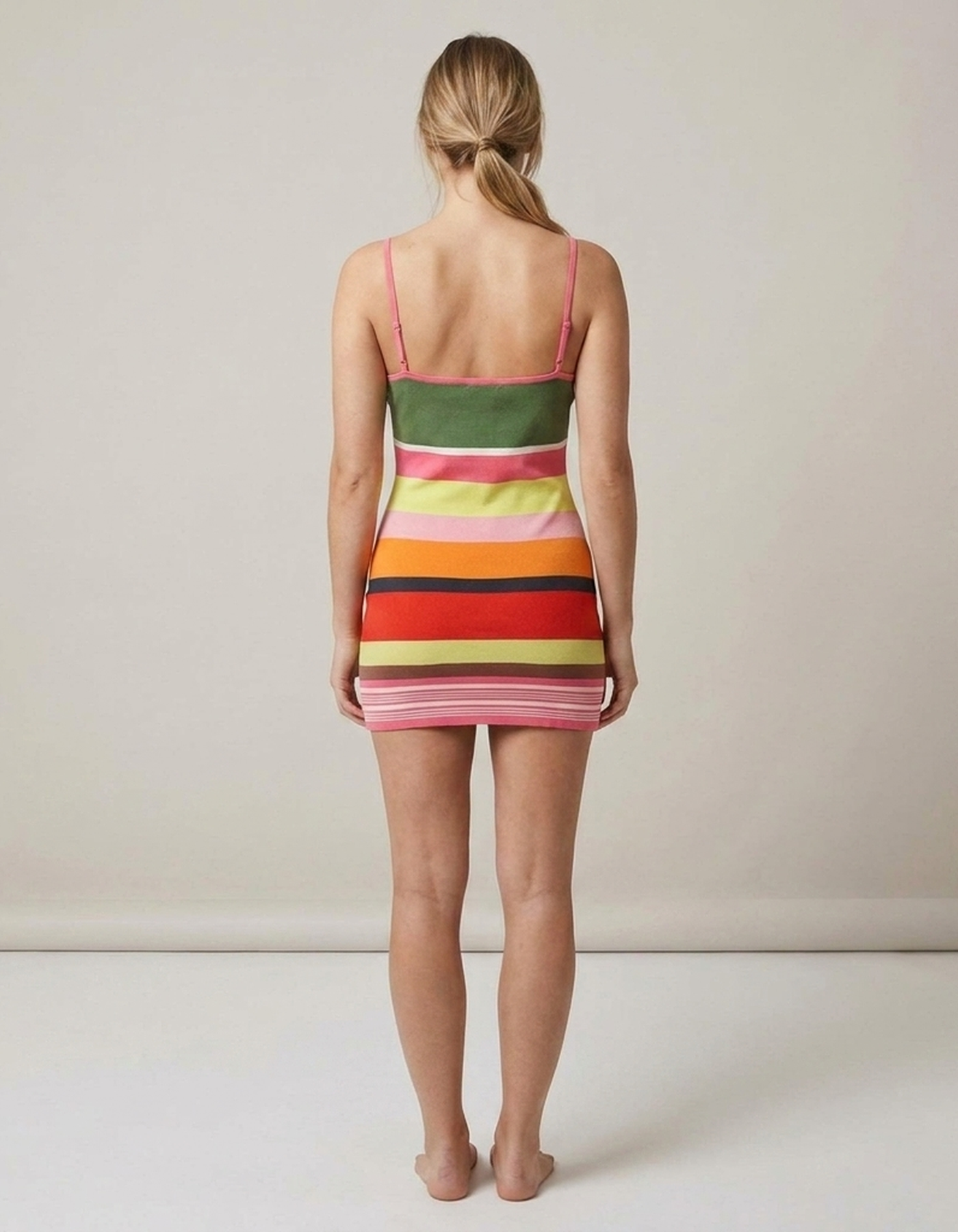 PLUXSTYLE::numise::striped-v-neck-mini-dress::back