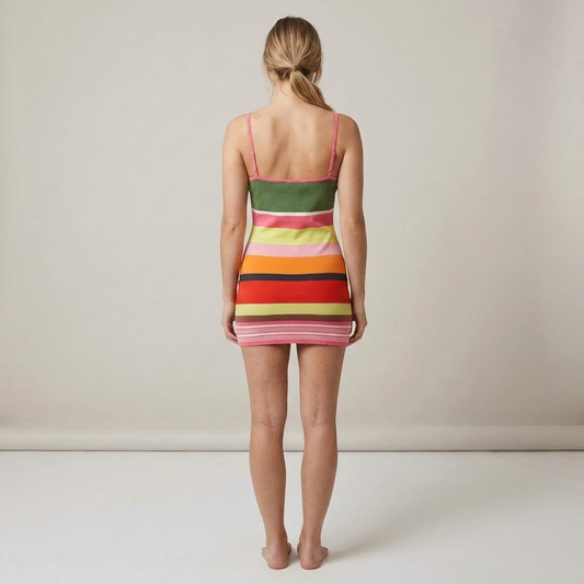 PLUXSTYLE::numise::striped-v-neck-mini-dress::back