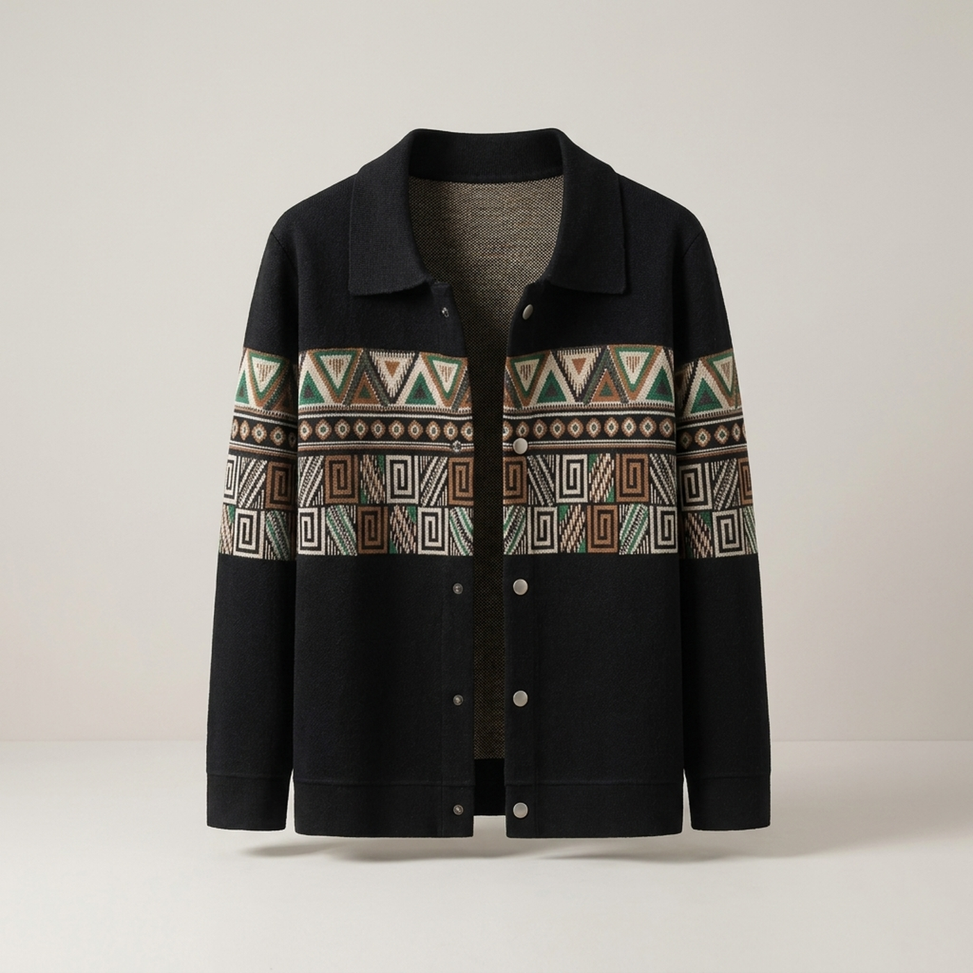 PLUXSTYLE::numise::mens-geometric-cardigan::pack-black