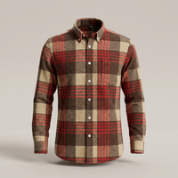 PLUXSTYLE::numise::mens-button-down-plaid-top::pack-brown-and-red