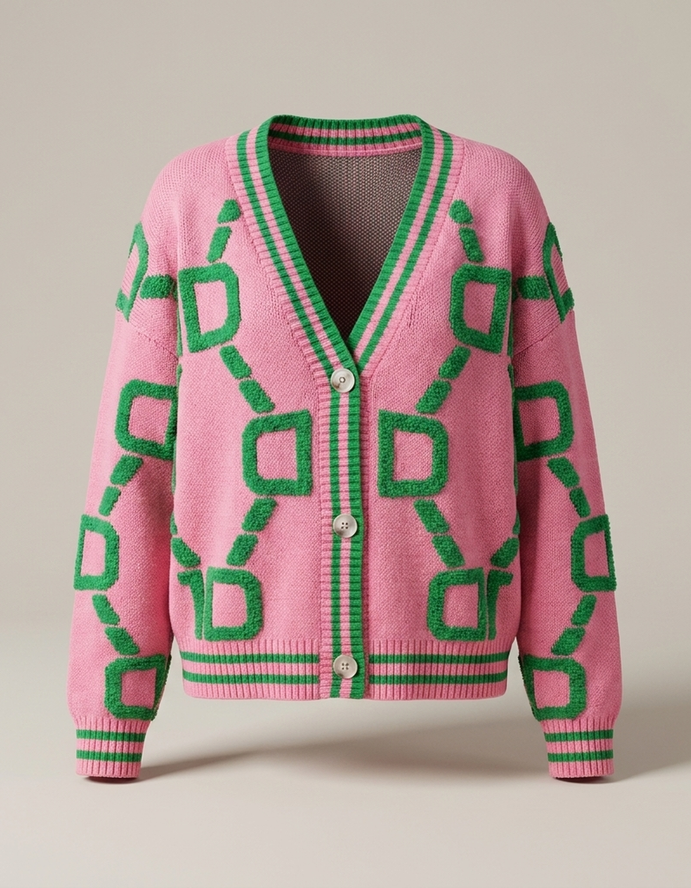 PLUXSTYLE::numise::geometric-v-neck-cardigan::pack-pink