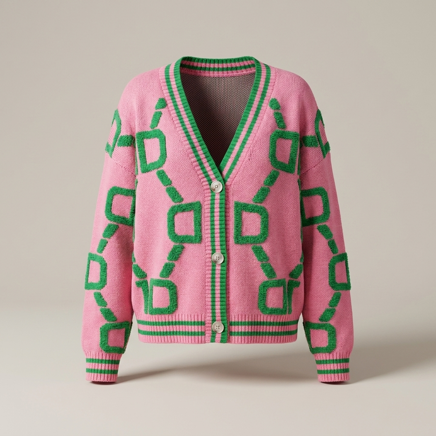 PLUXSTYLE::numise::geometric-v-neck-cardigan::pack-pink