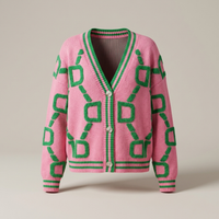 PLUXSTYLE::numise::geometric-v-neck-cardigan::pack-pink