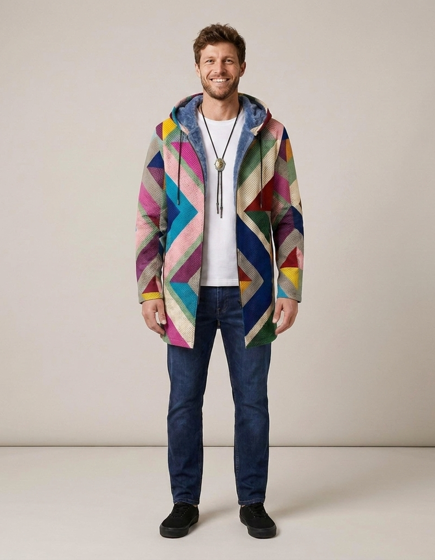 PLUXSTYLE::numise::mens-color-block-hooded-cardigan::front