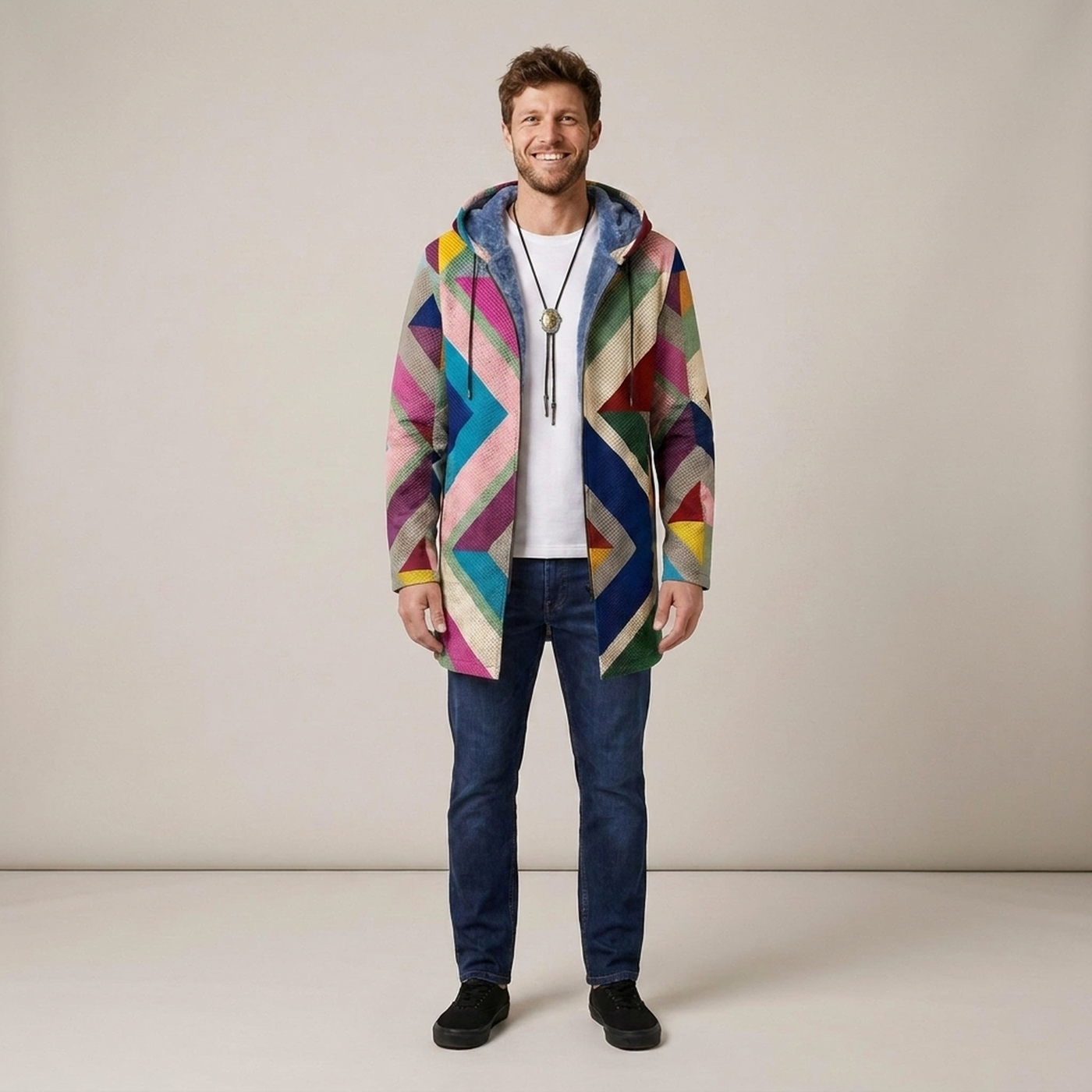 PLUXSTYLE::numise::mens-color-block-hooded-cardigan::front
