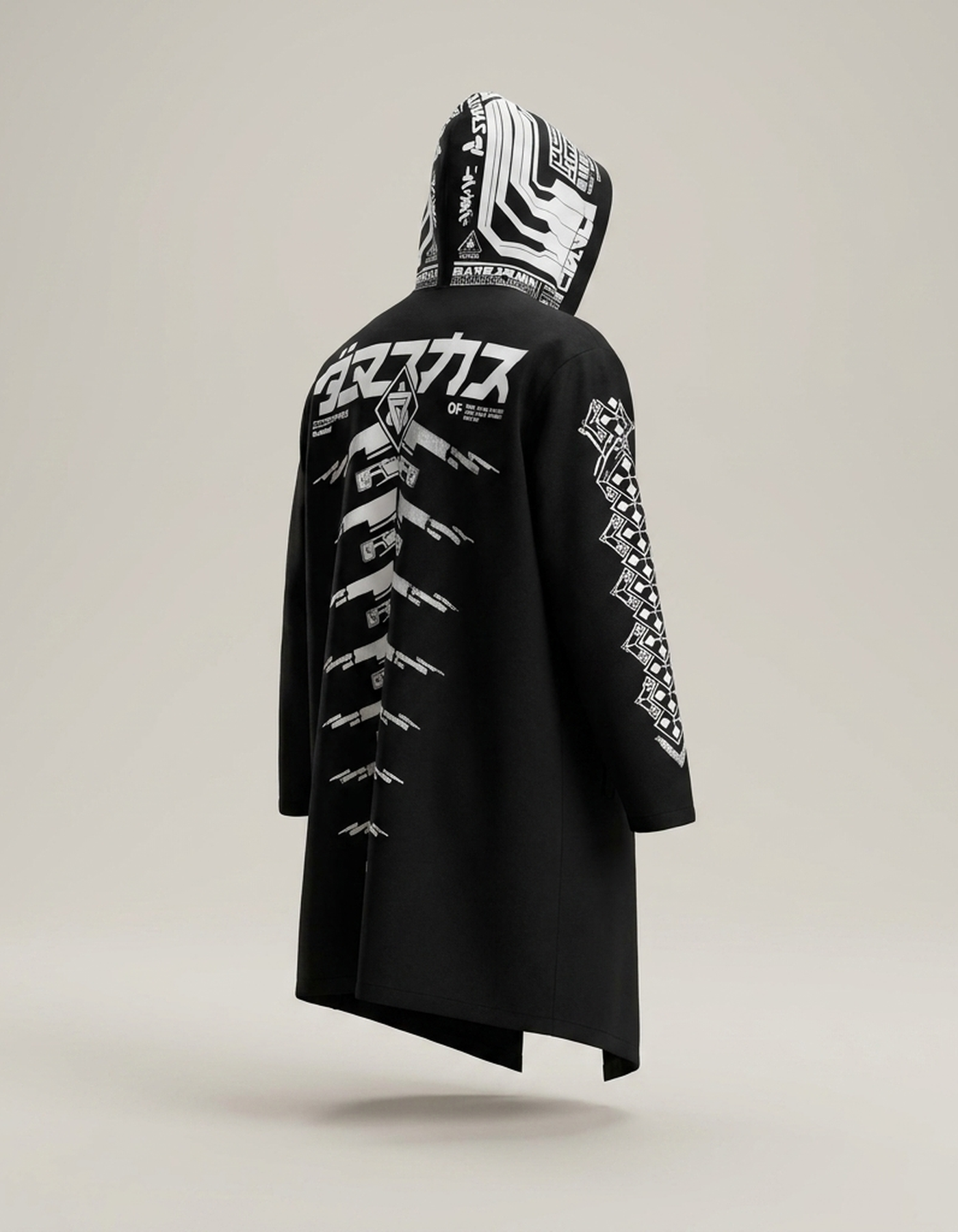 PLUXSTYLE::numise::futurist-longline-parka::pack-black