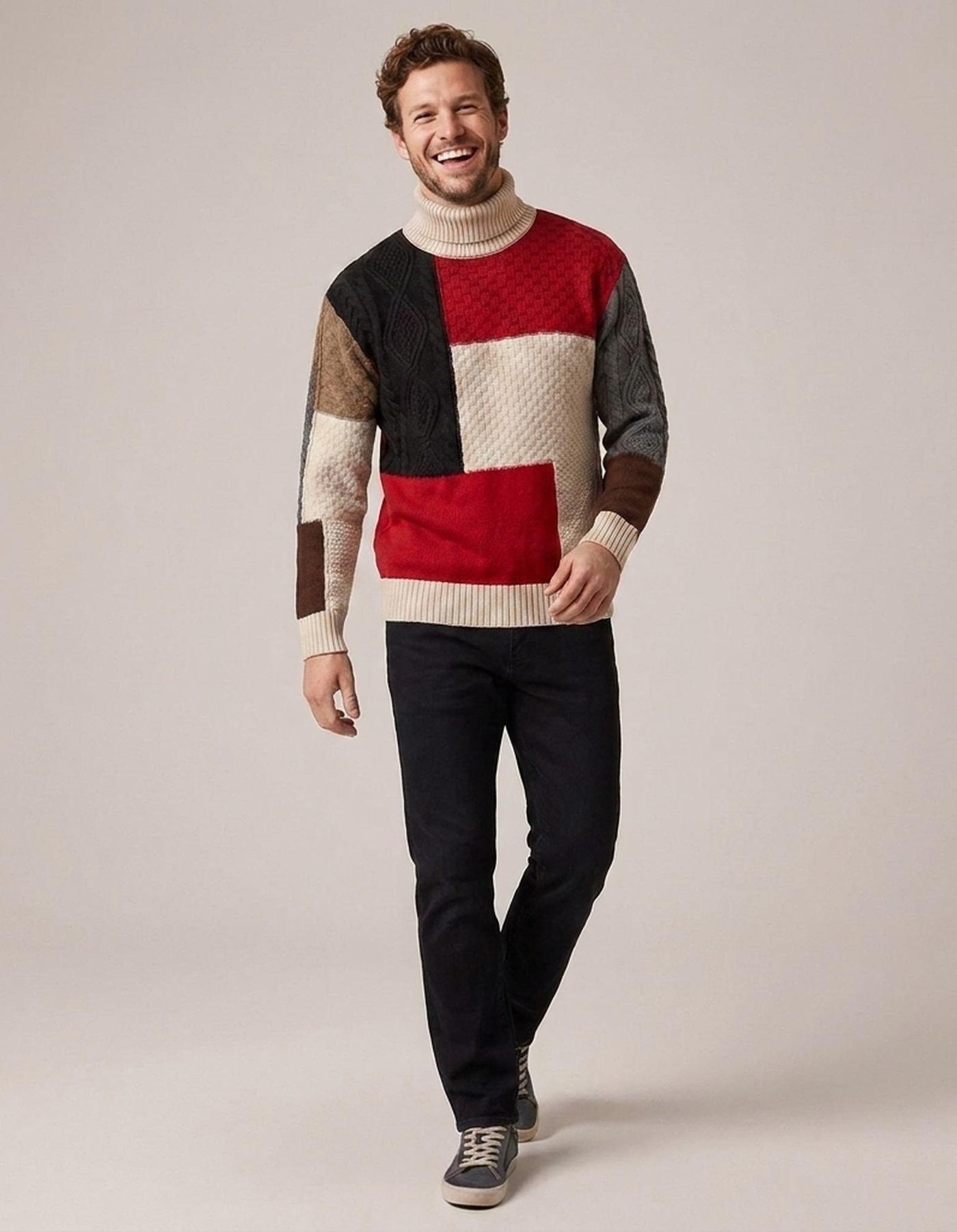 PLUXSTYLE::numise::mens-color-block-turtleneck-sweater::front