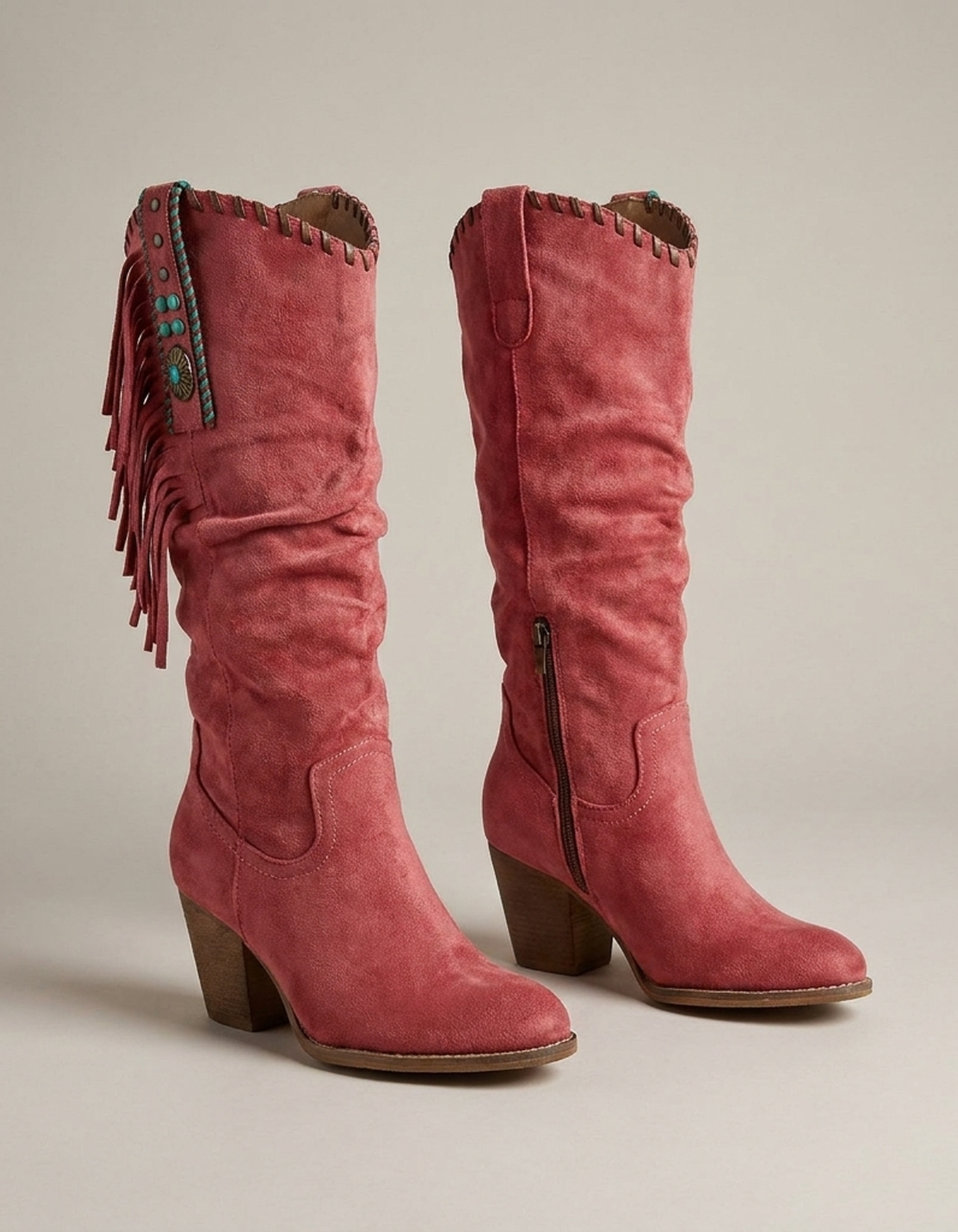 PLUXSTYLE::numise::womens-fringe-cowboy-boots::pack-red