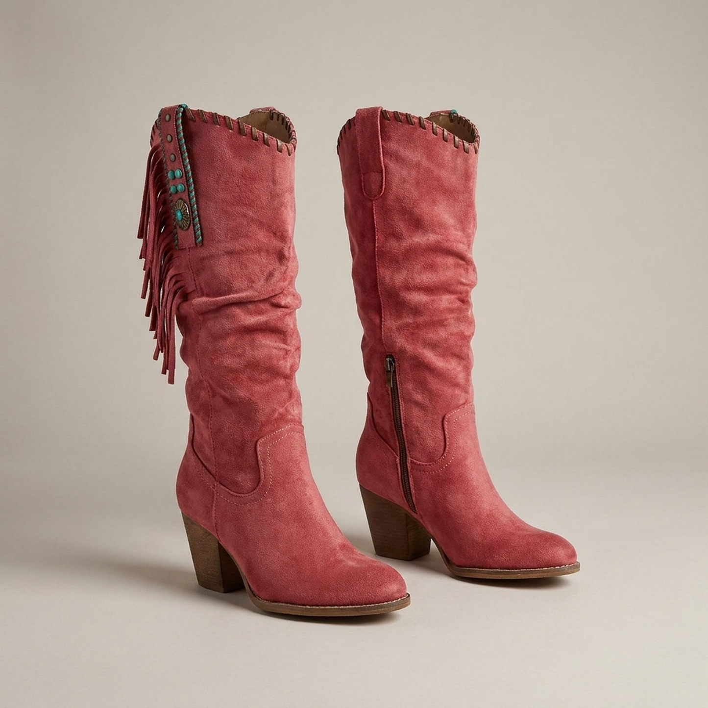 PLUXSTYLE::numise::womens-fringe-cowboy-boots::pack-red