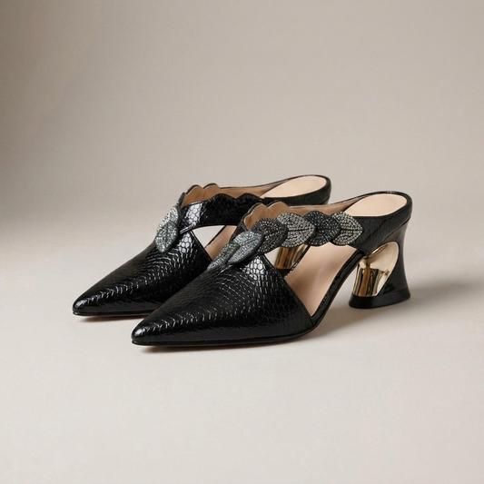 PLUXSTYLE::numise::bianca-sculptural-heel-footwear::closeup-detail