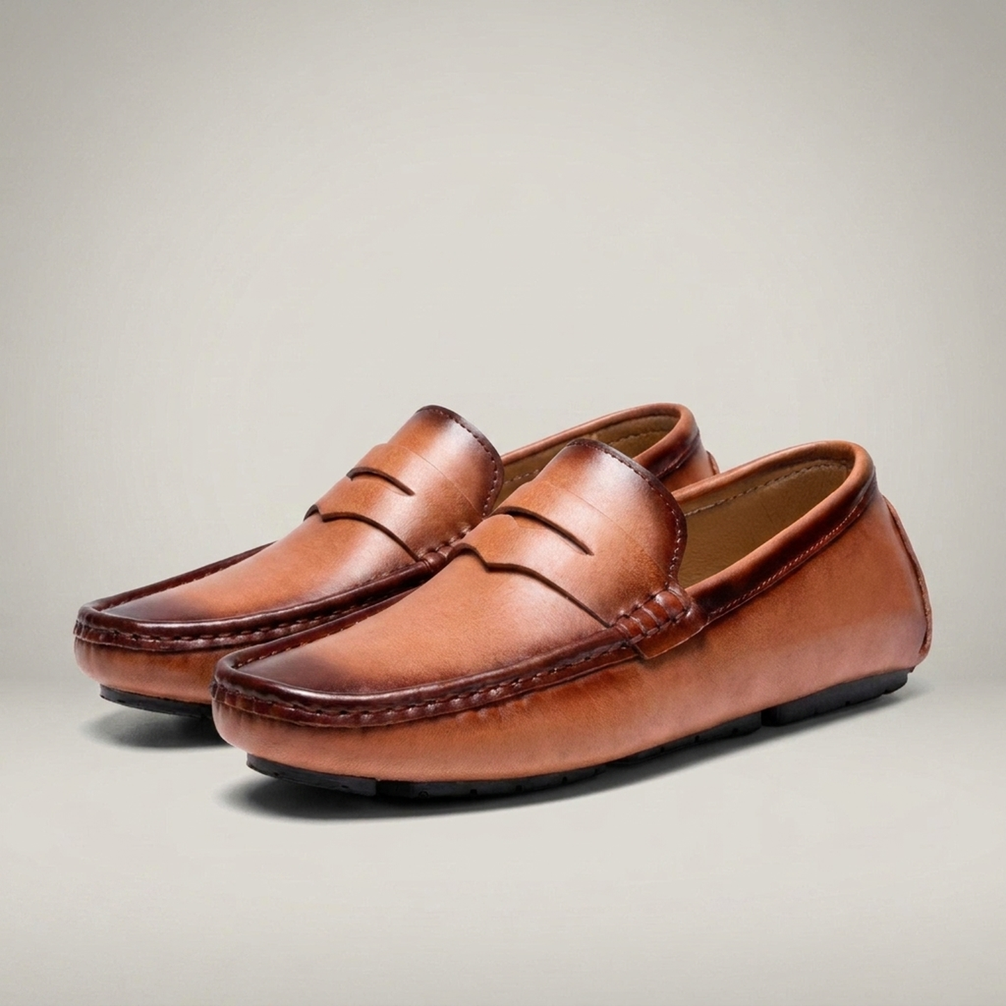 PLUXSTYLE::numise::mens-round-toe-penny-loafers::closeup-detail