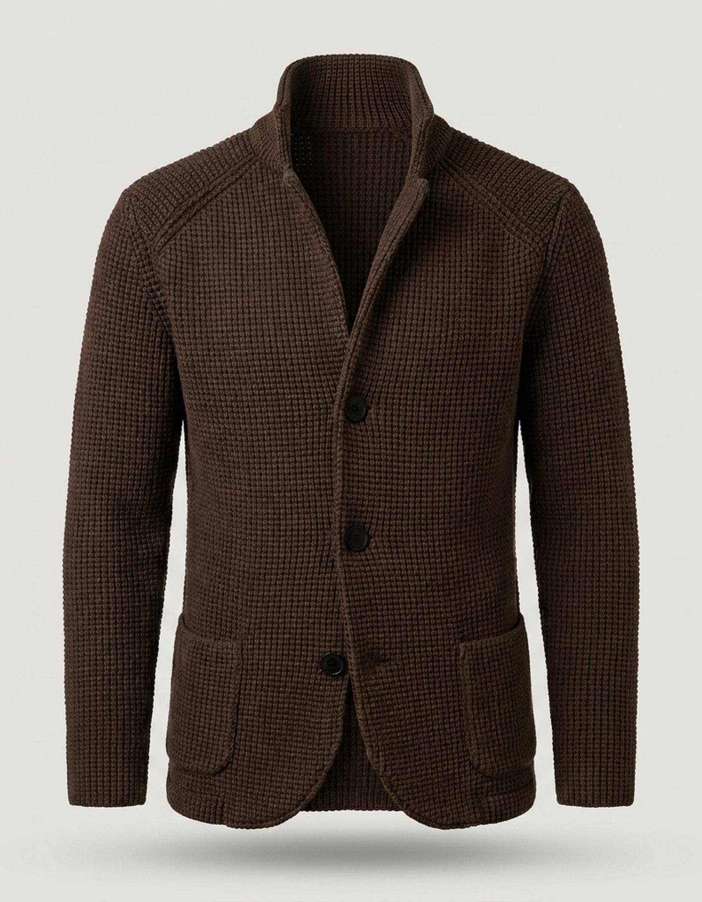 PLUXSTYLE::numise::stand-collar-button-cardigan::pack-dark-brown