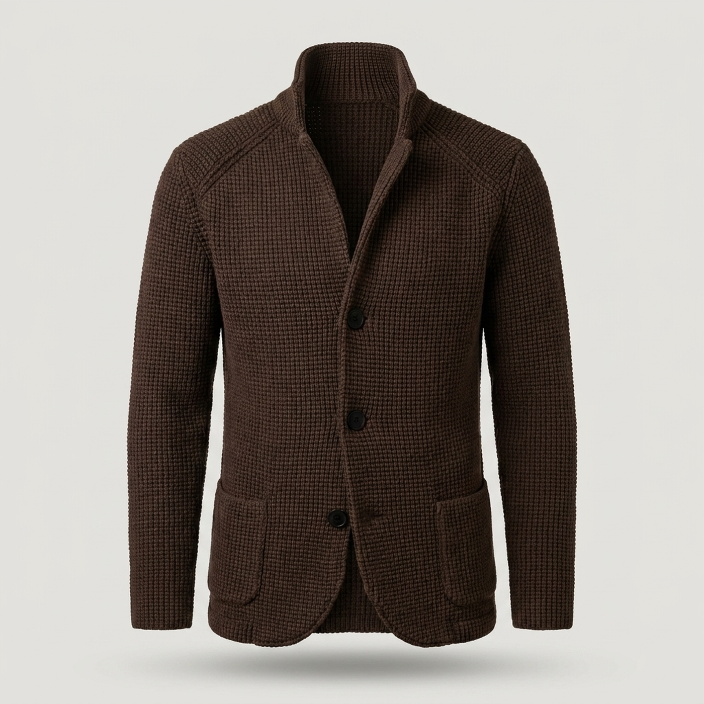 PLUXSTYLE::numise::stand-collar-button-cardigan::pack-dark-brown