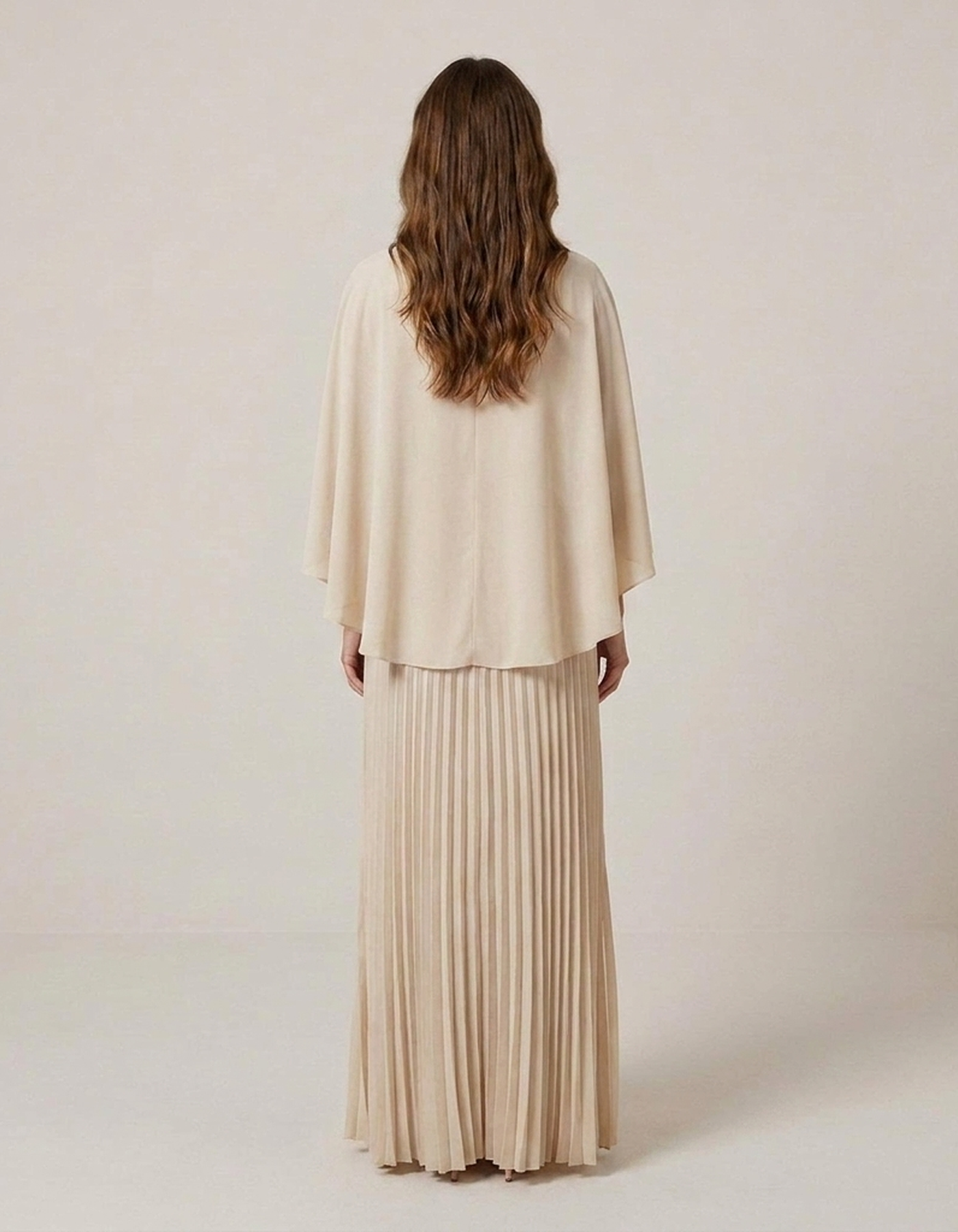 PLUXSTYLE::numise::alicia-pleated-cape-maxi-dress::back
