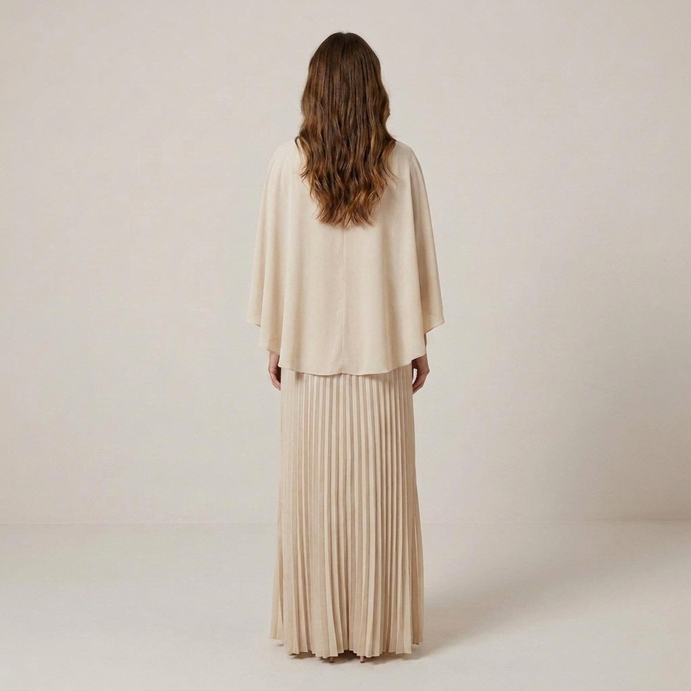 PLUXSTYLE::numise::alicia-pleated-cape-maxi-dress::back