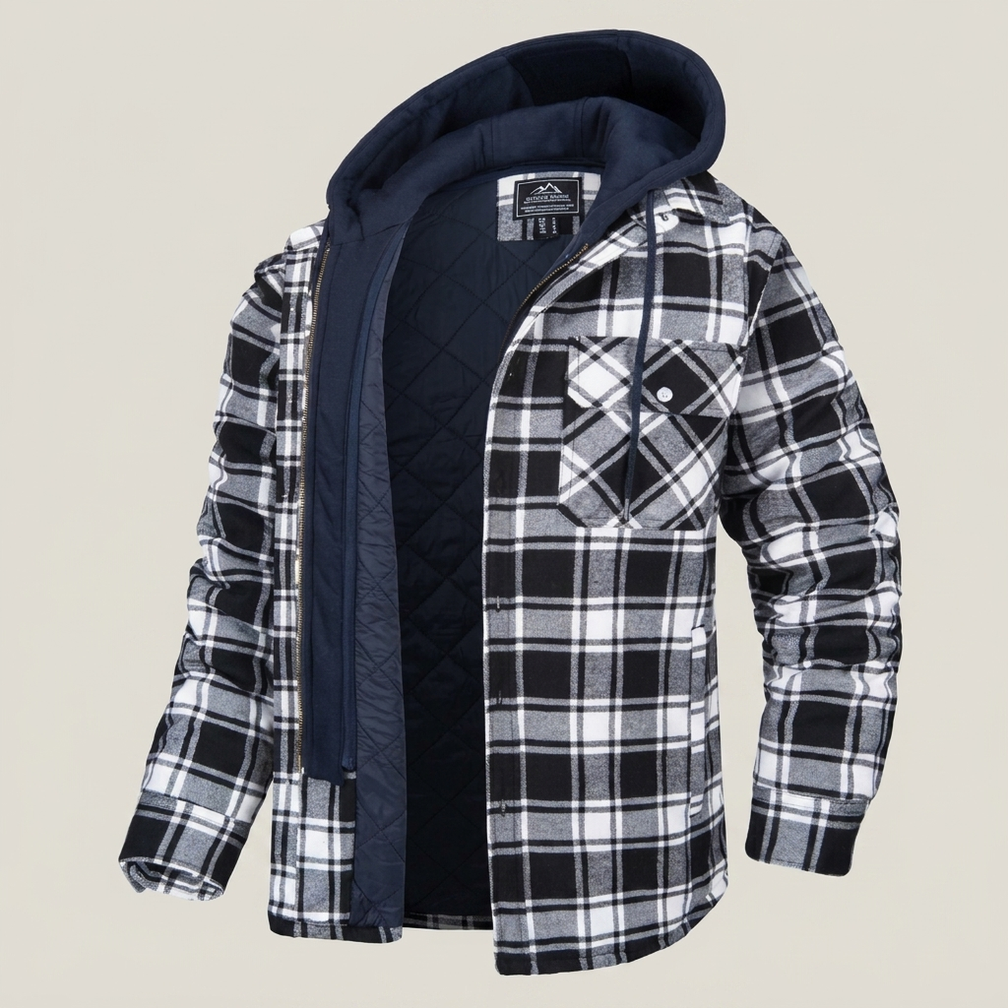PLUXSTYLE::numise::mens-plaid-winter-parka::pack-navy-blue