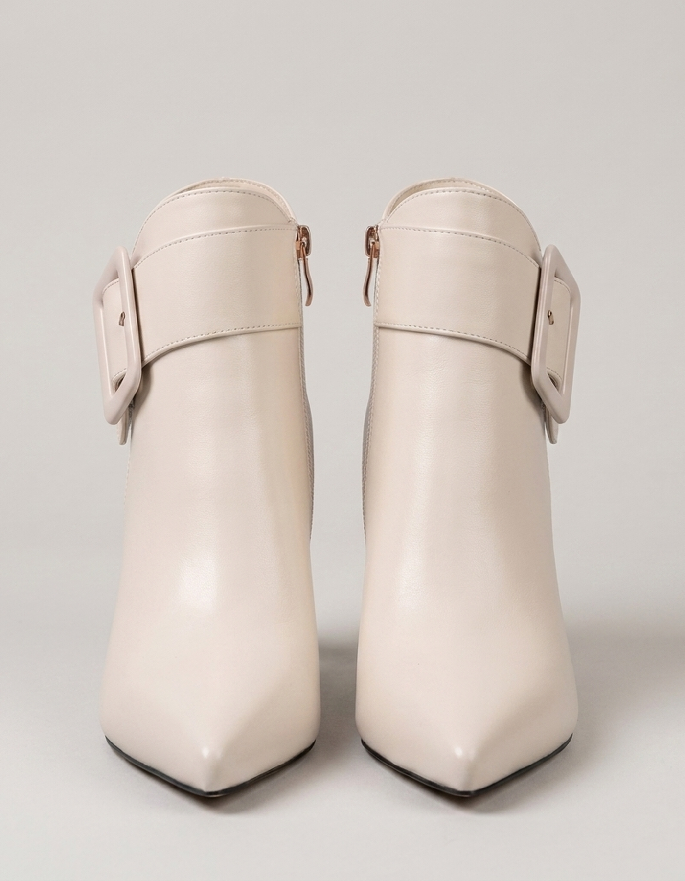PLUXSTYLE::numise::buckle-side-zip-ankle-boots::pack-white-beige