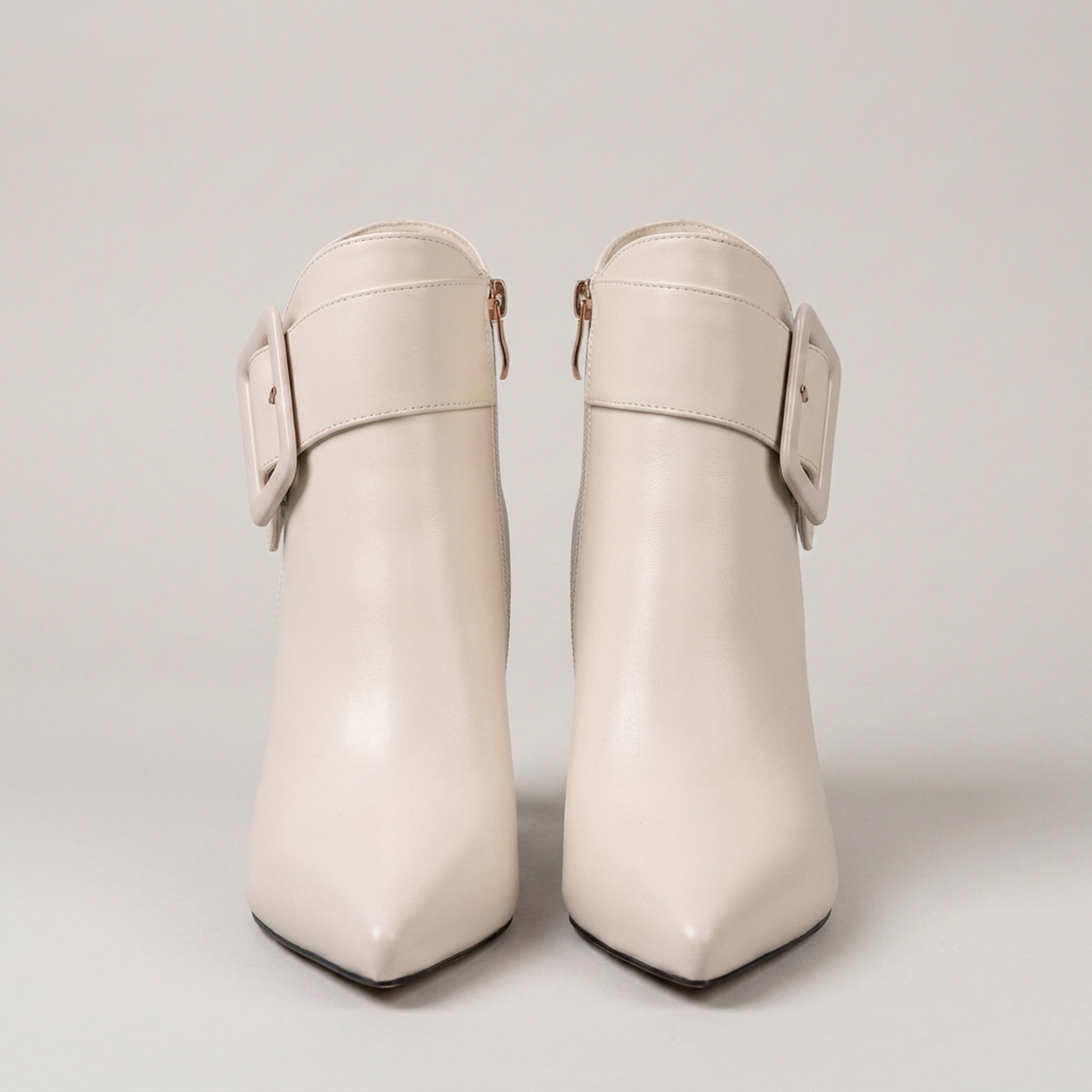 PLUXSTYLE::numise::buckle-side-zip-ankle-boots::pack-white-beige