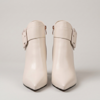 PLUXSTYLE::numise::buckle-side-zip-ankle-boots::pack-white-beige
