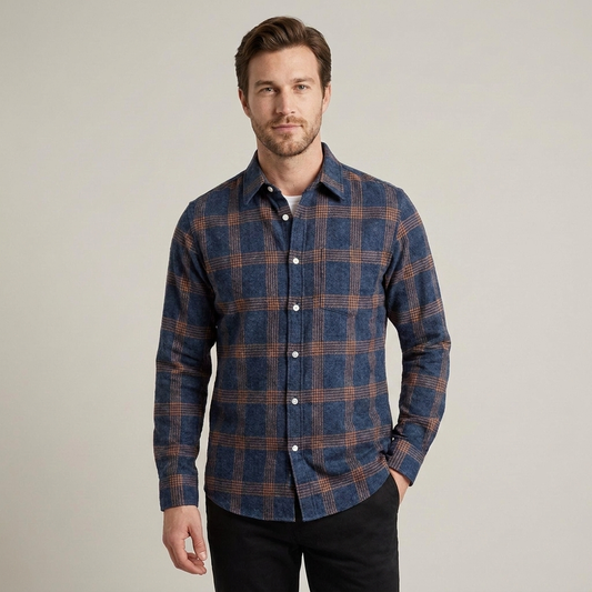 PLUXSTYLE::numise::mens-blue-plaid-button-down-top::front